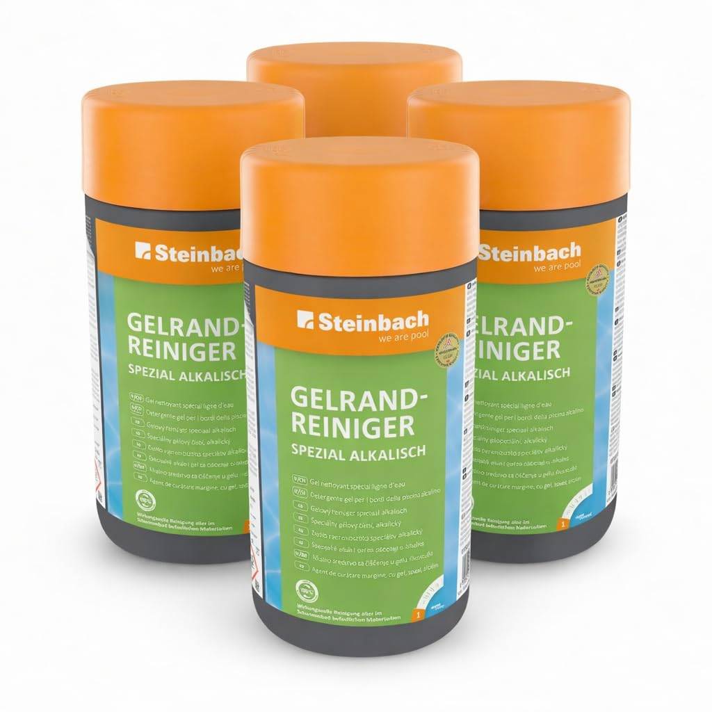 Steinbach Poolpflege Gelrandreiniger Spezial - 0755101TV04-4 l - Alkalischer Reiniger gegen Schmutz-, Fett- & Rußränder - Dickflüssige Form - Für