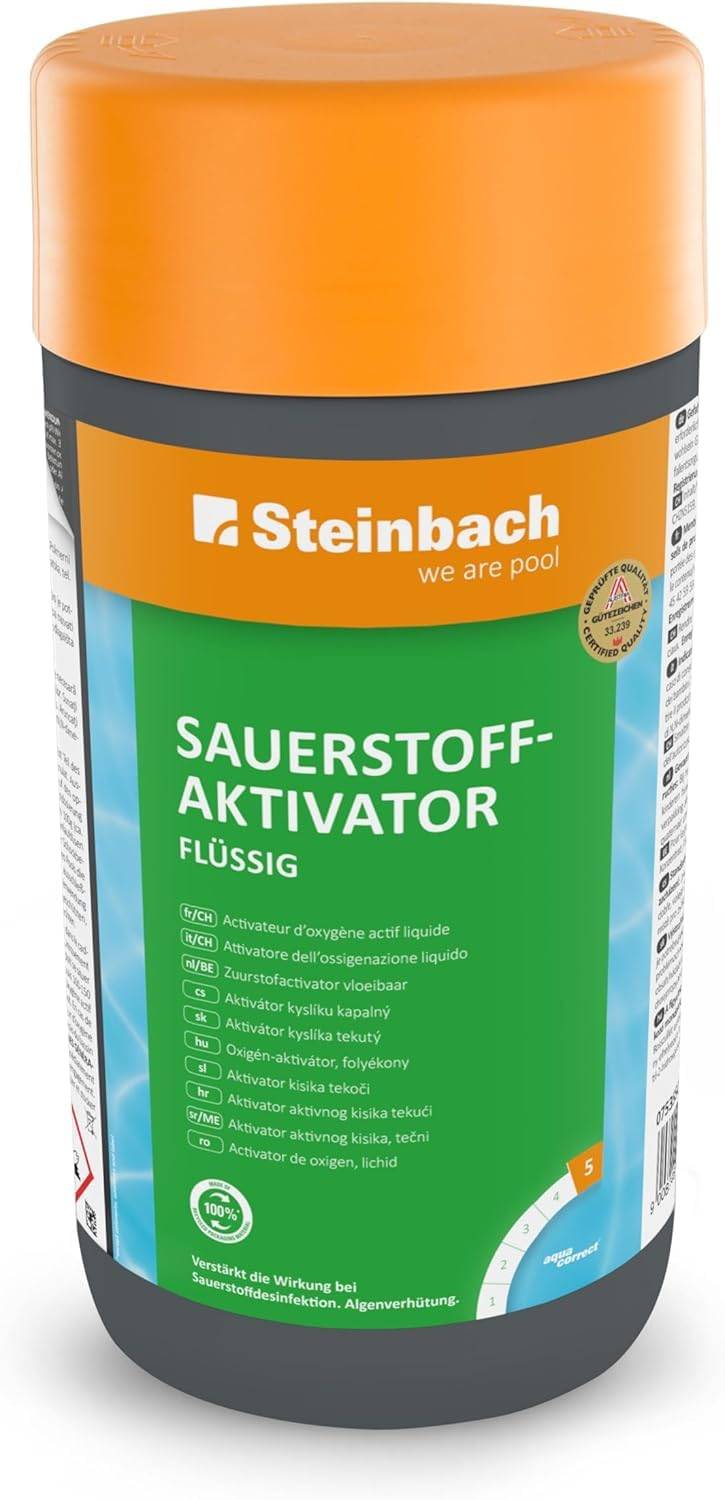 Steinbach Poolpflege Sauerstoffaktivator - 07535S01TV04-4l - Flüssiger Wirkverstärker bei Sauerstoffdesinfektion - Gegen Algenwachstum - Für Erstdo