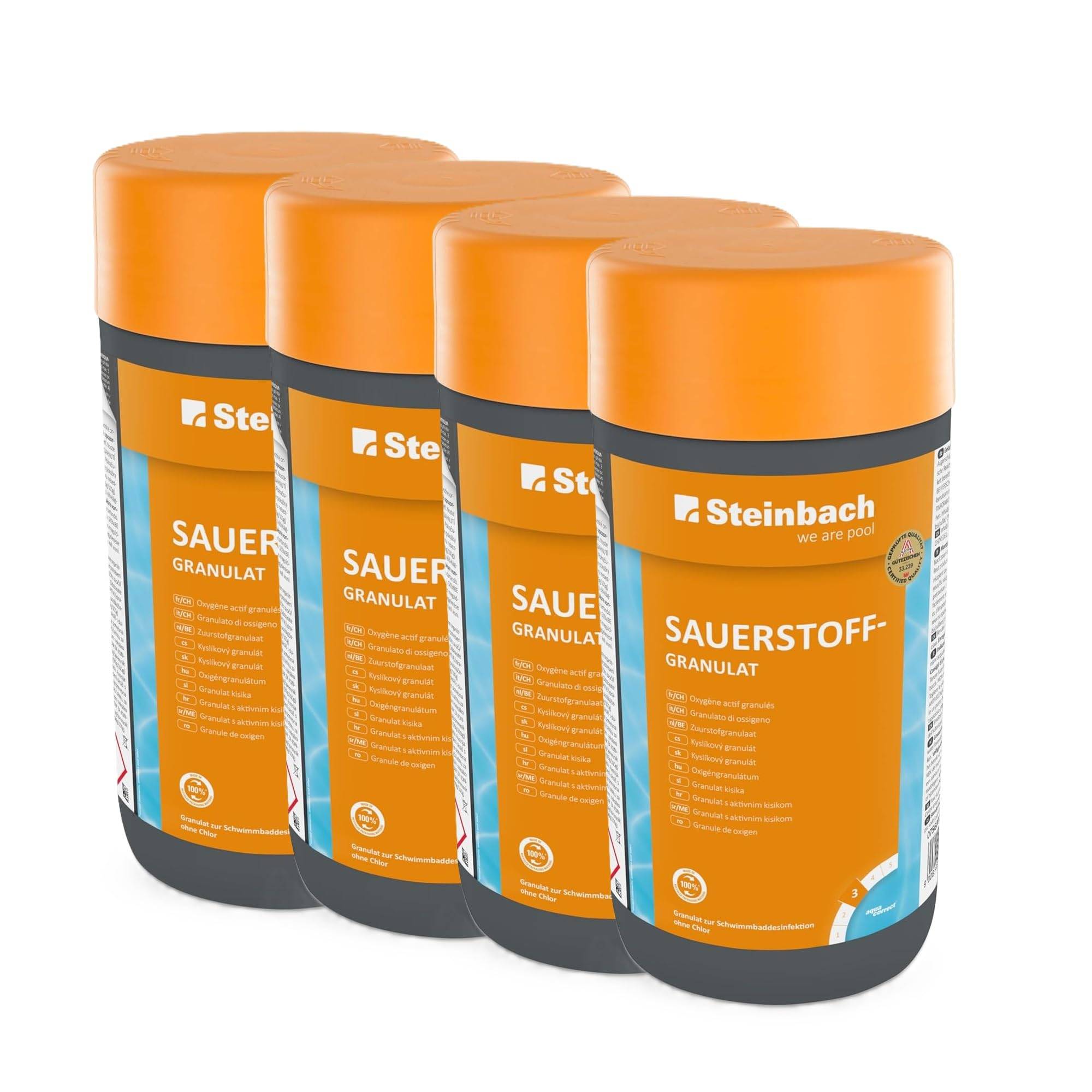 Steinbach Poolpflege Sauerstoffgranulat - 0756001TV04-4 kg - Pooldesinfektion ohne Chlor - Aktivsauerstoff zur Wasserpflege - Schnelle Desinfektion