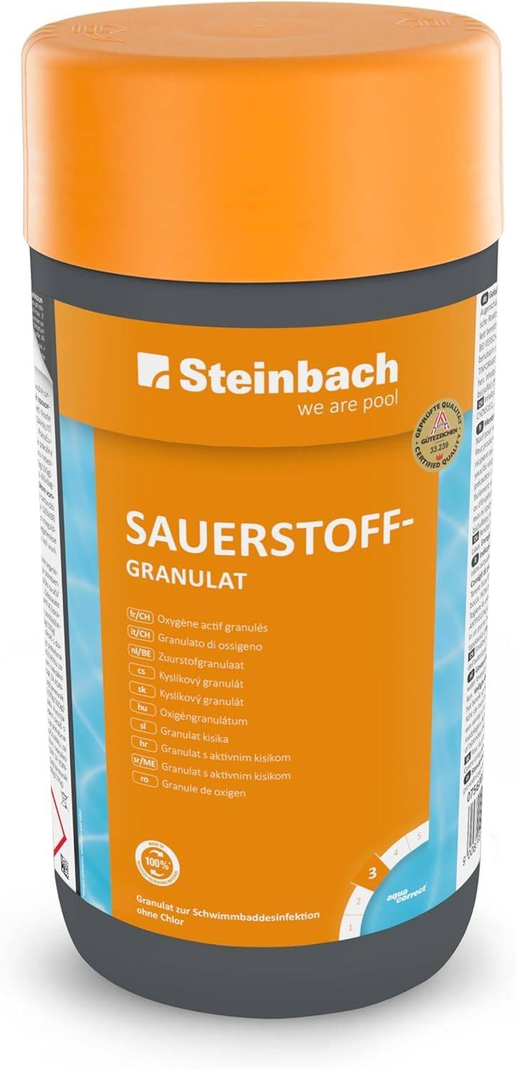 Steinbach Poolpflege Sauerstoffgranulat - 0756001TV04-4 kg - Pooldesinfektion ohne Chlor - Aktivsauerstoff zur Wasserpflege - Schnelle Desinfektion