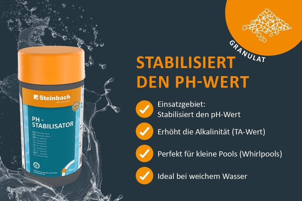 Steinbach Poolpflege Set 3-teilig | pH-Plus 1kg + pH-Minus 1,5kg + pH-Stabilisator 1kg | Regulierung & Stabilisierung des Poolwassers | für klare