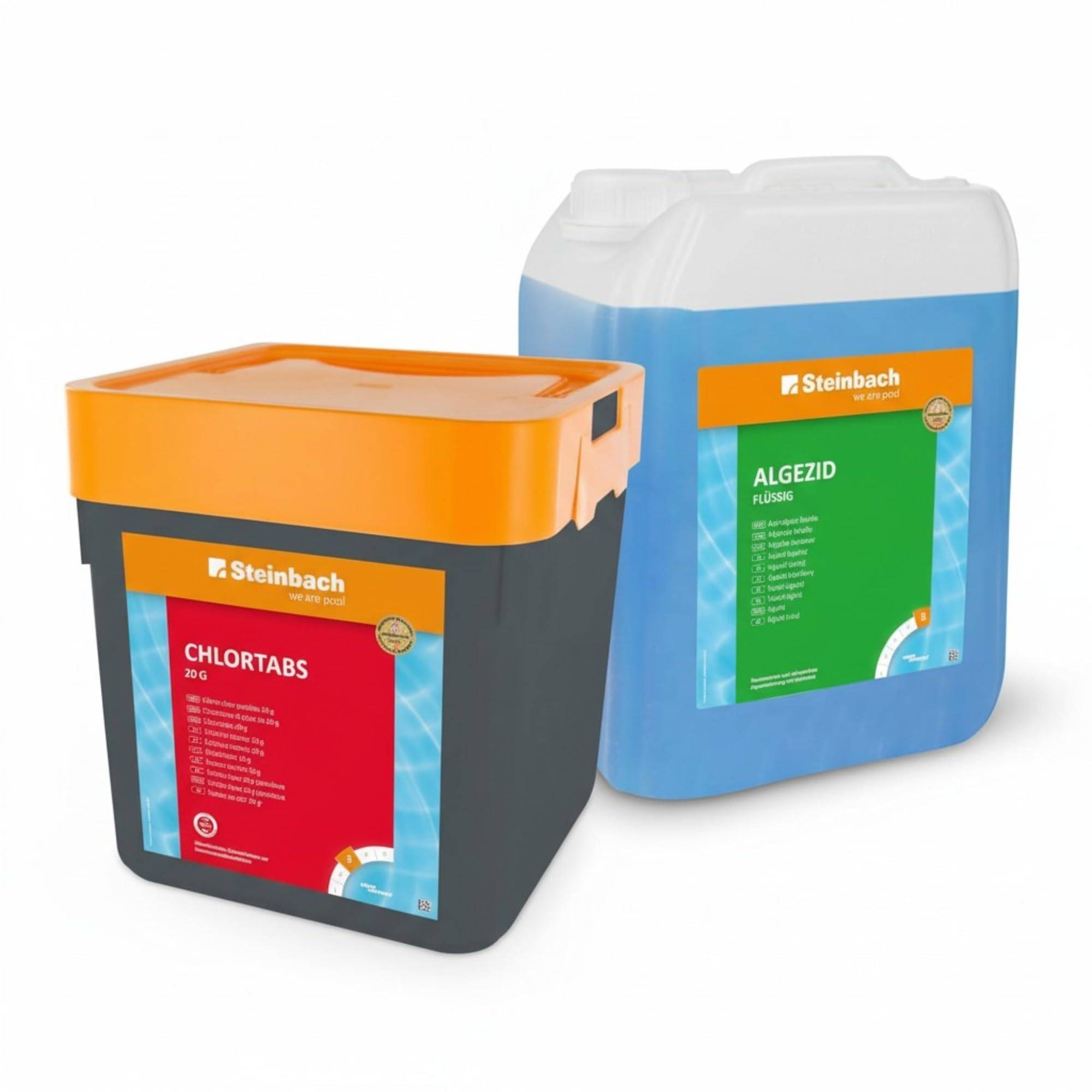 Steinbach Poolpflege Set | 5 kg Chlortabs 20 g schnelllöslich & 5 l Algezid flüssig | Desinfektion & Algenverhütung | pH-neutral rückstandsfrei &