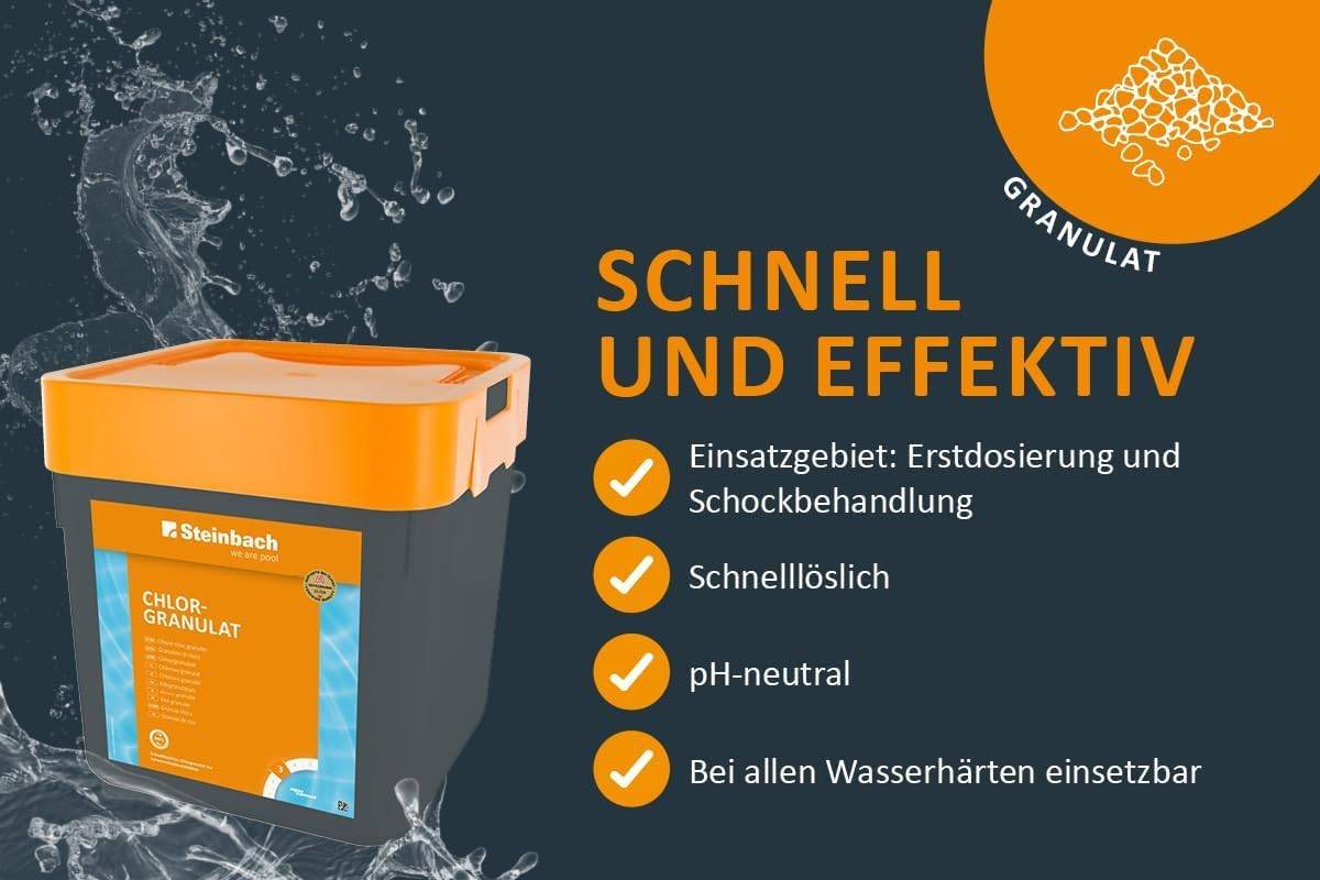 Steinbach Poolpflege Set | 5 kg Chlorgranulat & 5 l Algezid flüssig | Desinfektion & Algenverhütung | pH-neutral rückstandsfrei & schaumfrei | für