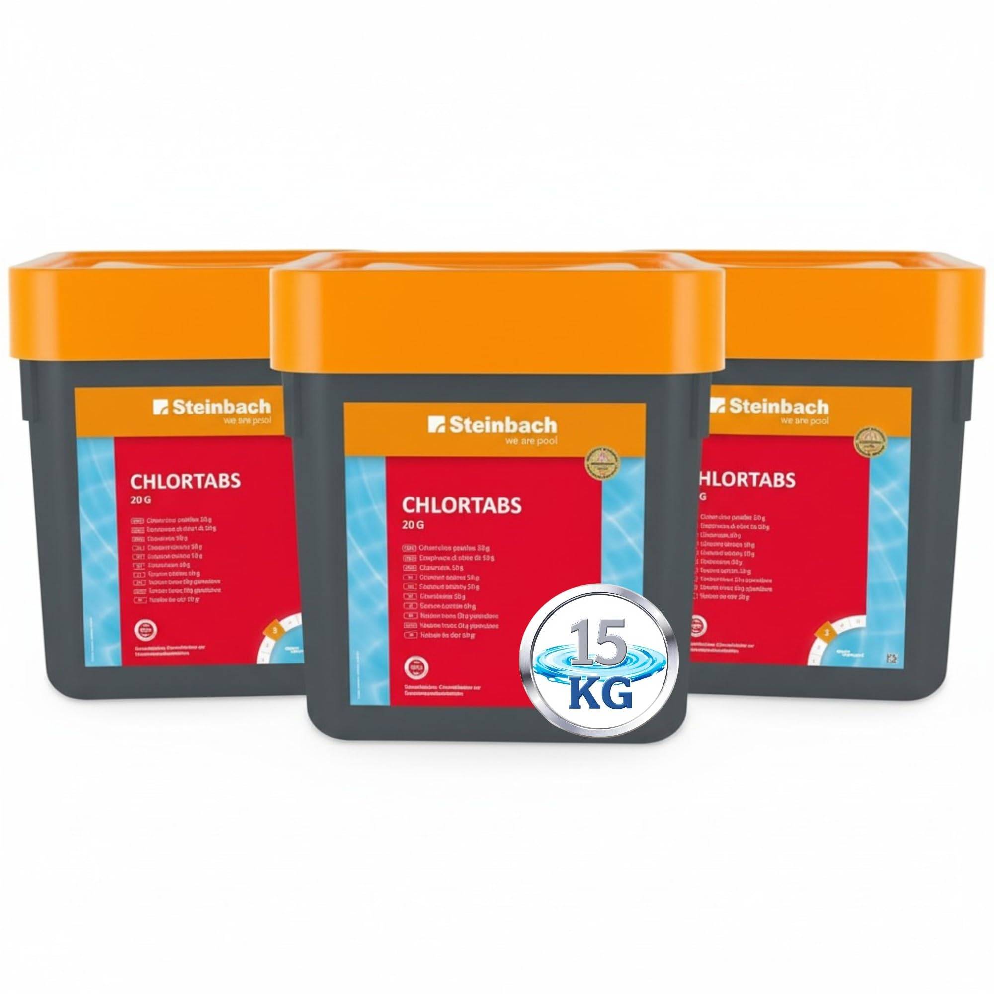 Steinbach Chlortabs 20g, XXL Vorratspackung 15 kg | schnelllösliche Chlortabletten zur Schwimmbaddesinfektion | pH-neutral & rückstandsfrei | für