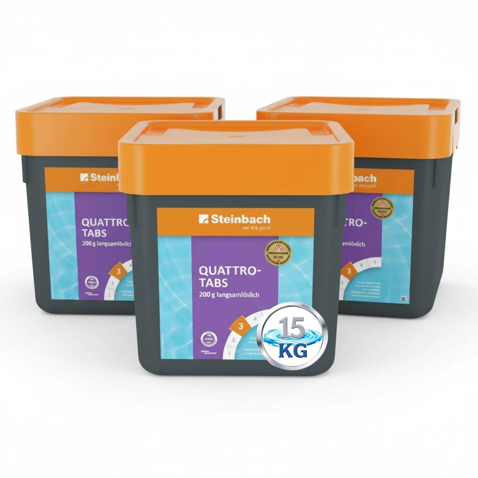 Steinbach Poolpflege Quattrotabs 200g langsamlöslich - XXL Vorratspackung - 15 kg - 4-in-1 Chlortabletten mit Flockungsmittel - pH-Stabilisator