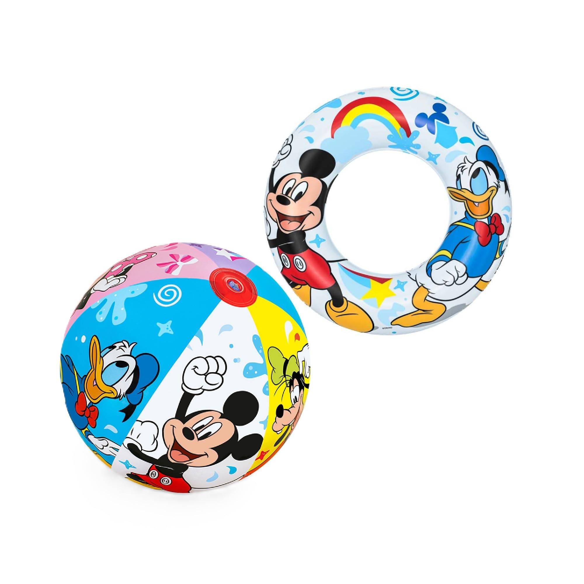 Bestway | Disney Junior - Schwimm- & Spielset | Schwimmring Ø 56 cm & Wasserball Ø 34 cm | aufblasbar | Mickey & Friends Design | perfekt für Pool