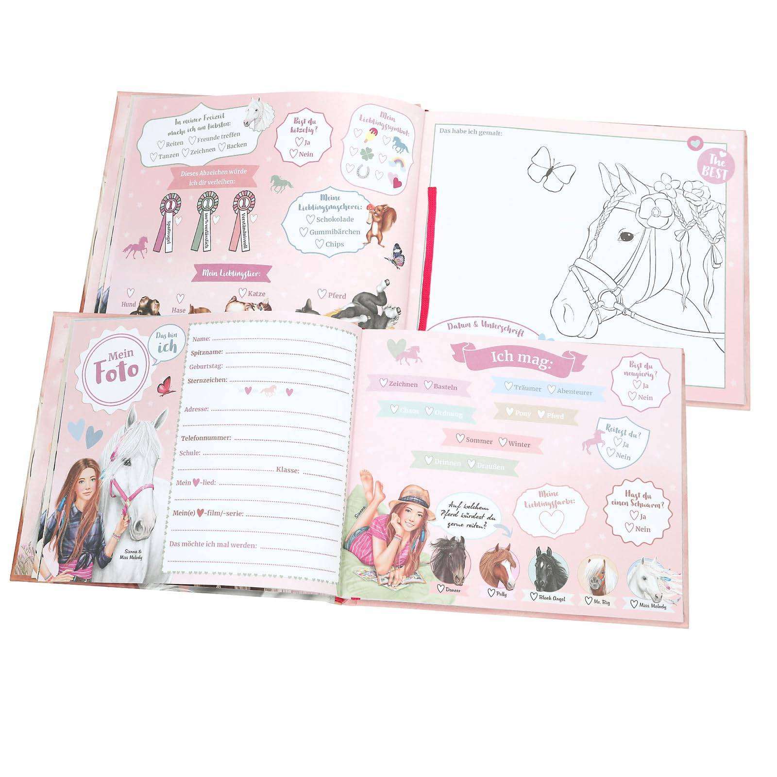 Depesche 13938 Miss Melody - Freundebuch in Rosa, mit Pferde Motiv, Freundschaftsbuch mit 108 Seiten zum Eintragen und Verzieren