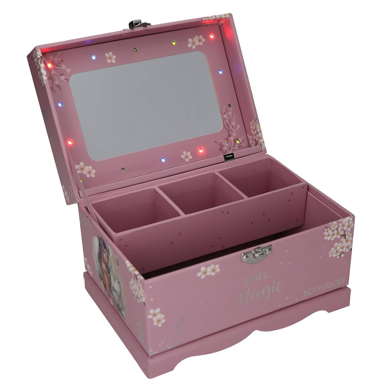 Depesche 13608 TOPModel Viva Violet - Schmuckkästchen in Rosa, mit Model Motiv, Pferd und Licht, Schmuckbox mit Spiegel