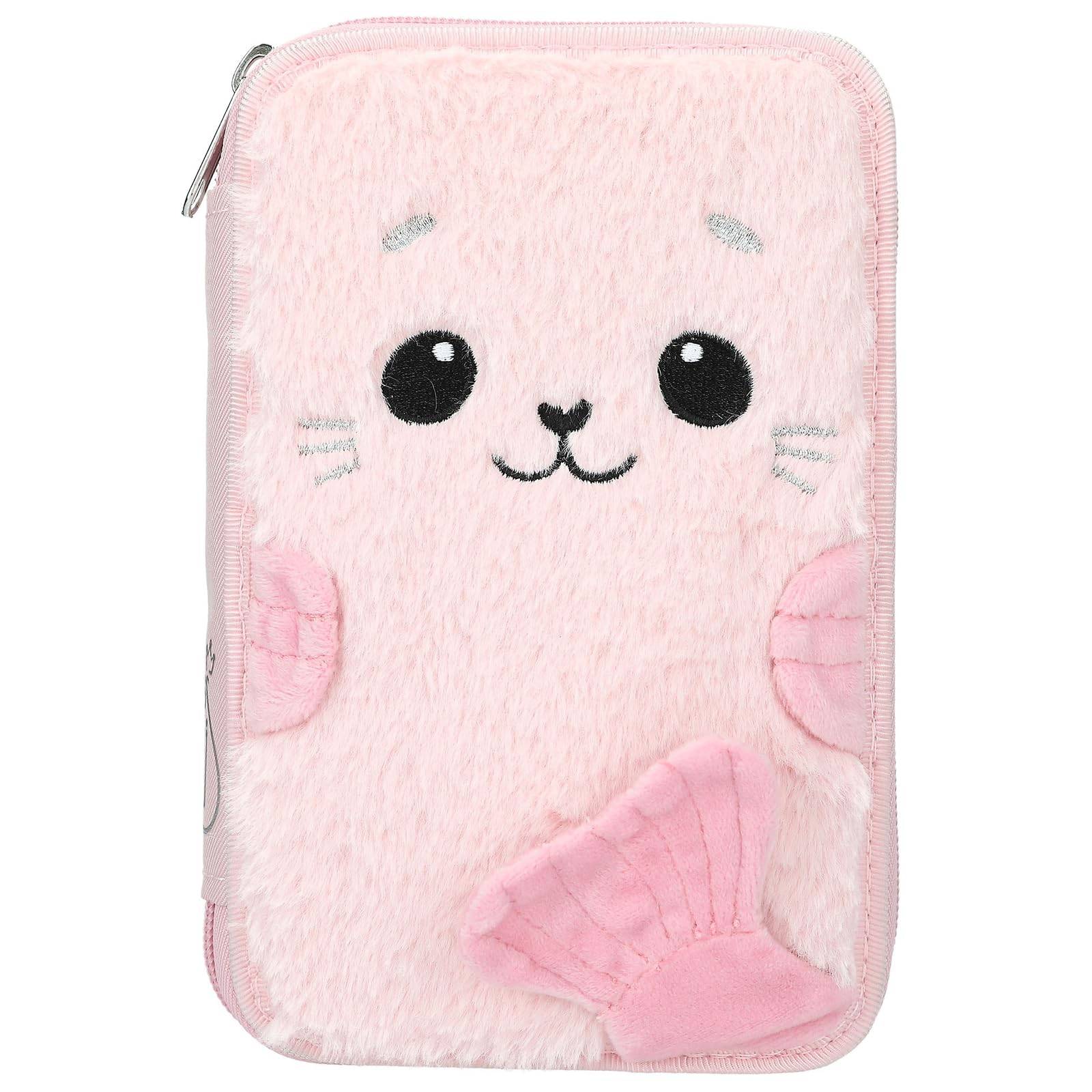 Depesche Princess Mimi Robby - Gefüllte 2-Fach Federtasche in Rosé, mit flauschigem Robben-Motiv und applizierten Flossen, Federmappe mit Buntstifte