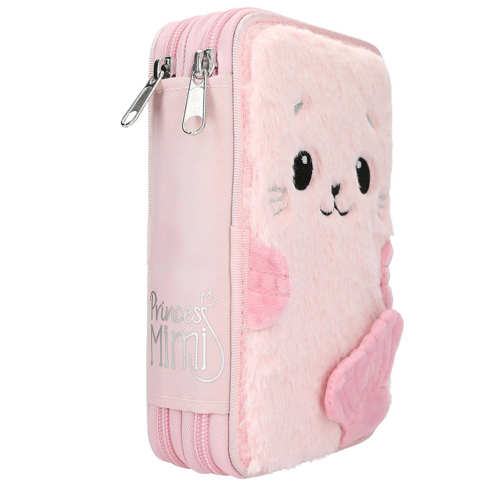 Depesche Princess Mimi Robby - Gefüllte 2-Fach Federtasche in Rosé, mit flauschigem Robben-Motiv und applizierten Flossen, Federmappe mit Buntstifte