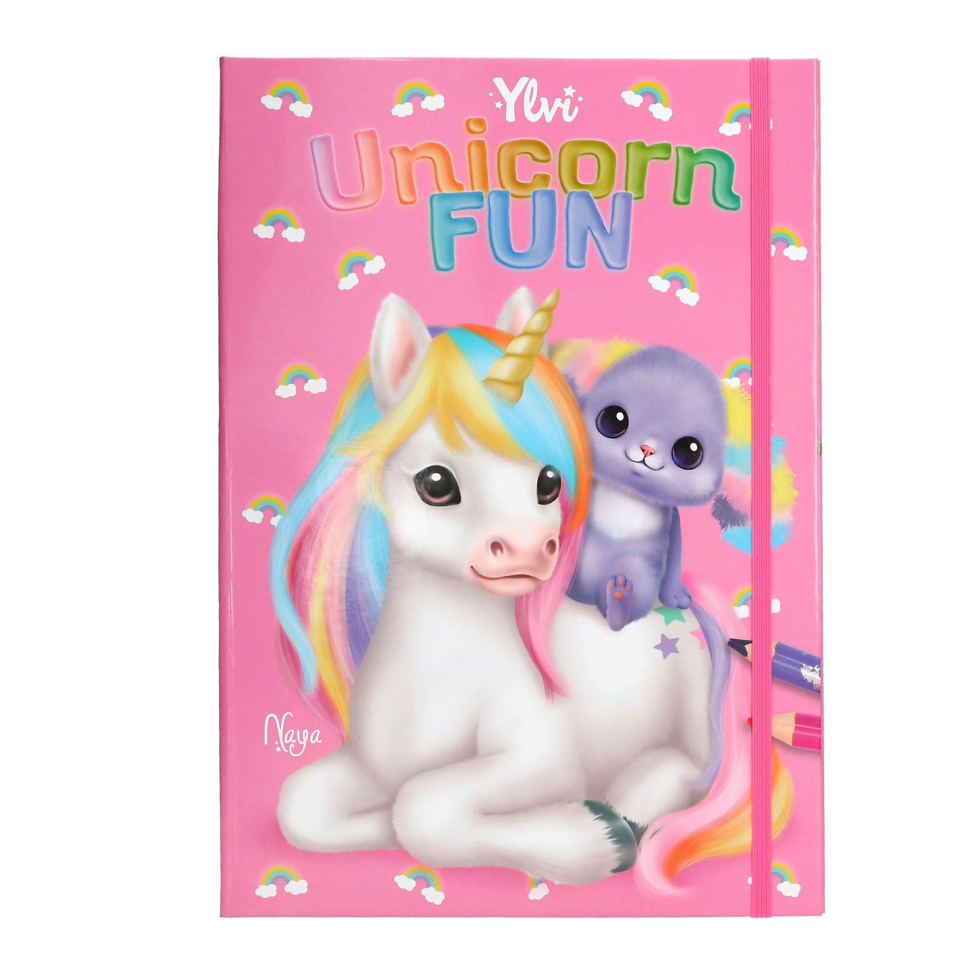 Depesche 13741 Ylvi Unicorn Fun - Malbuch mit 24 figürlich gestanzten Seiten zum Gestalten von Einhorn Motiven, inkl. 3 Stickerbogen
