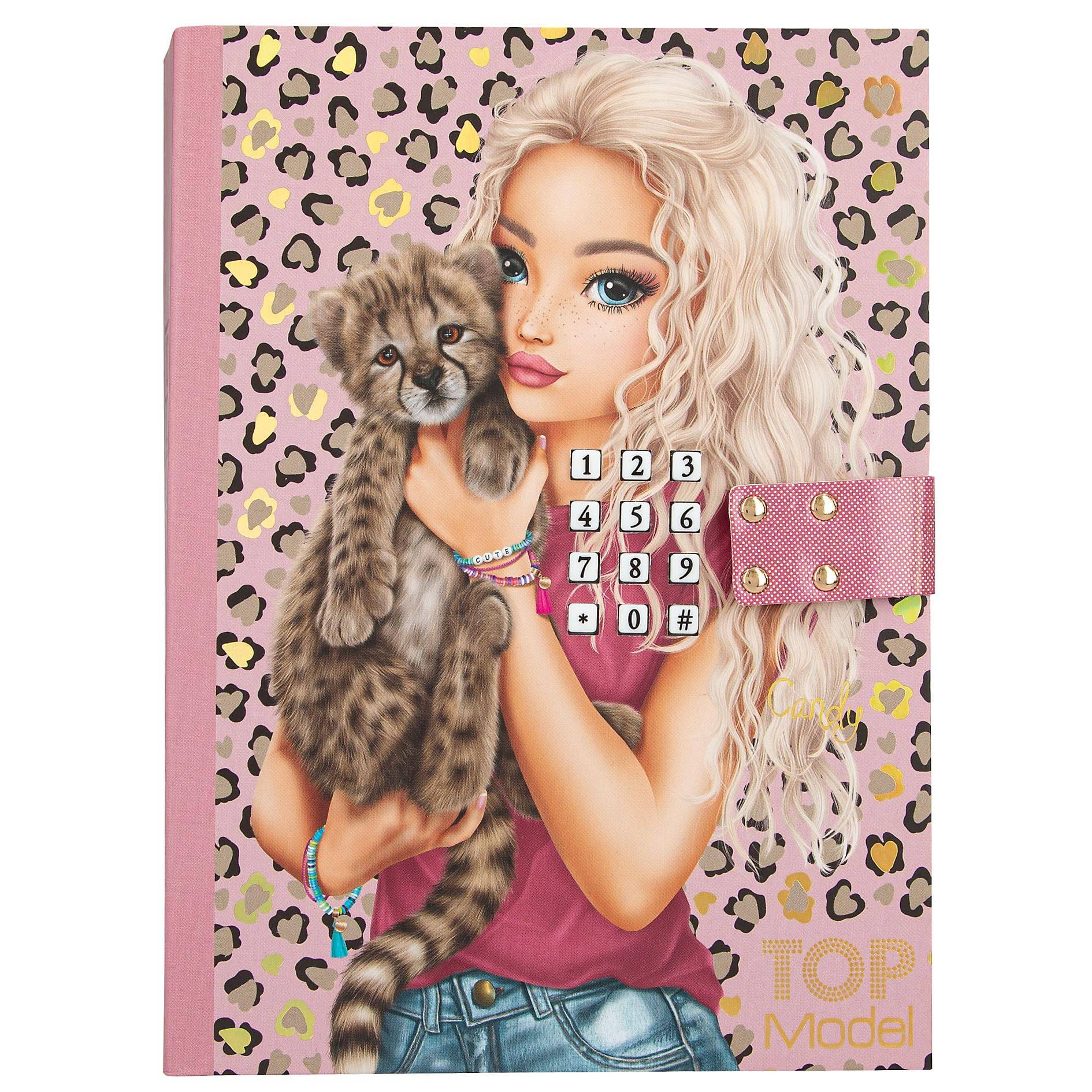 Depesche 13941 TOPModel Leoheart - Geheimcode Tagebuch mit Sound in Rosa, mit Model Motiv, Leo-Muster und Gold, inkl. 80 fein linierten und bunt