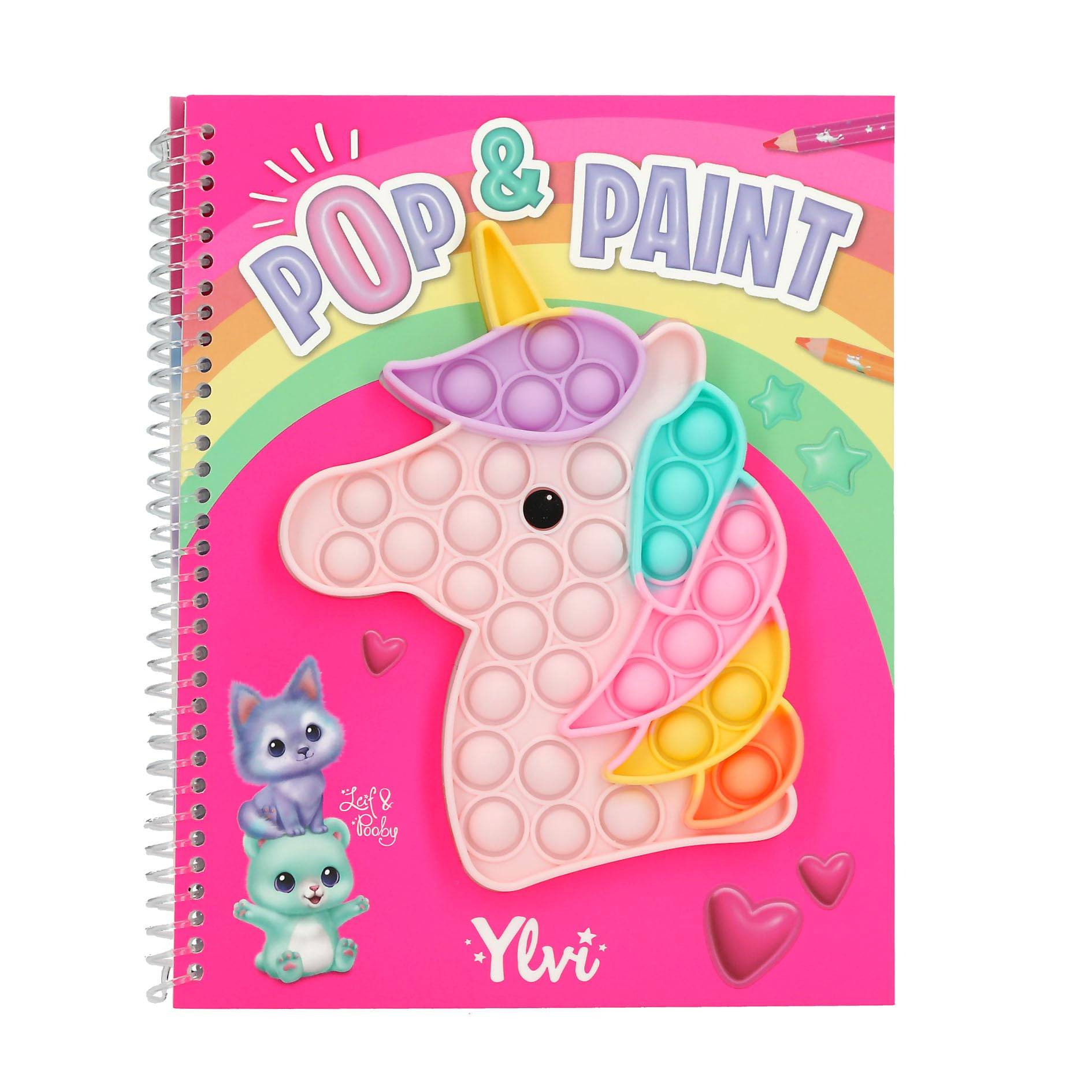 Depesche 13755 Ylvi Pop & Paint - Malbuch mit Buntem Einhorn Plopper-Spielzeug und 36 Ausmalbildern zum Gestalten und Verzieren