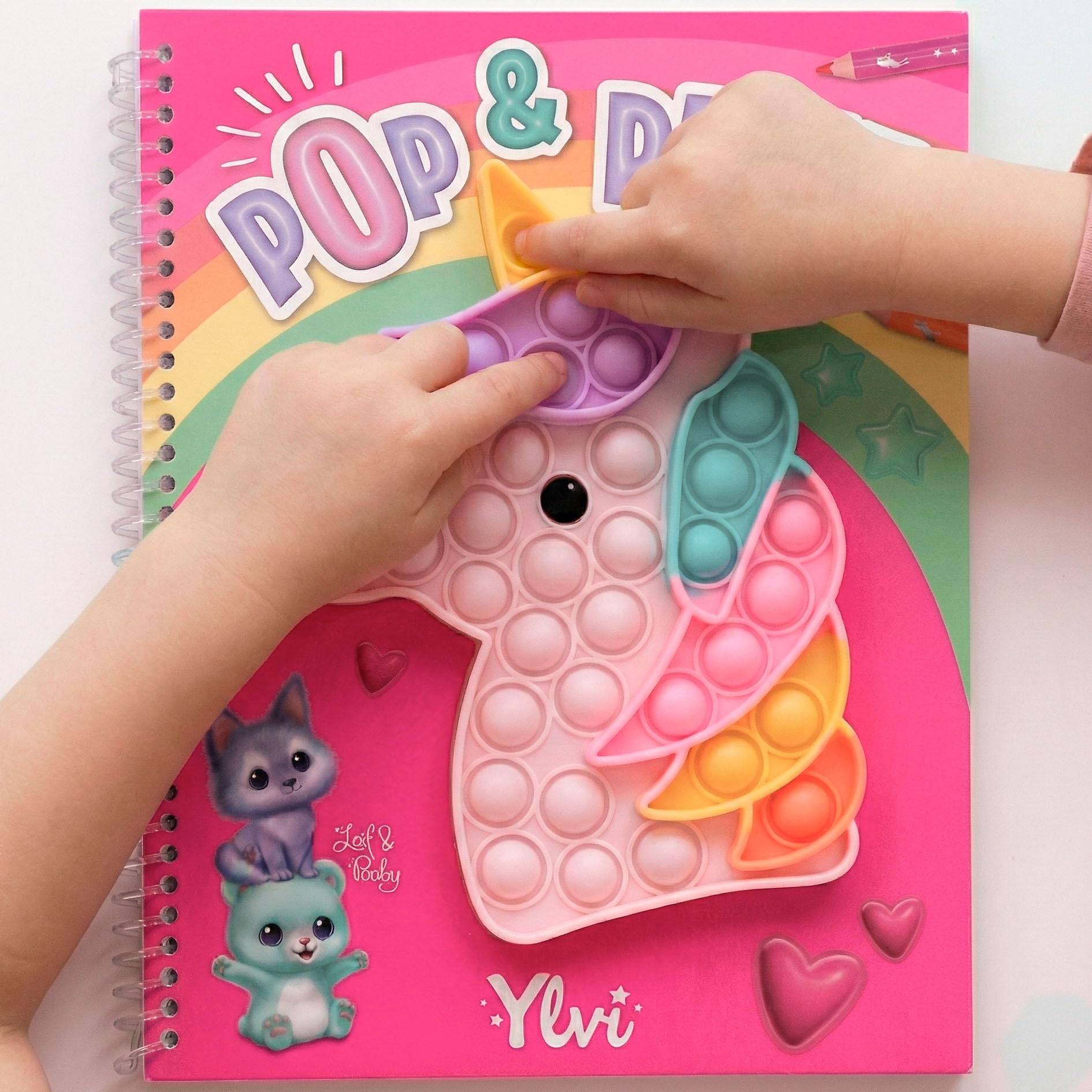 Depesche 13755 Ylvi Pop & Paint - Malbuch mit Buntem Einhorn Plopper-Spielzeug und 36 Ausmalbildern zum Gestalten und Verzieren