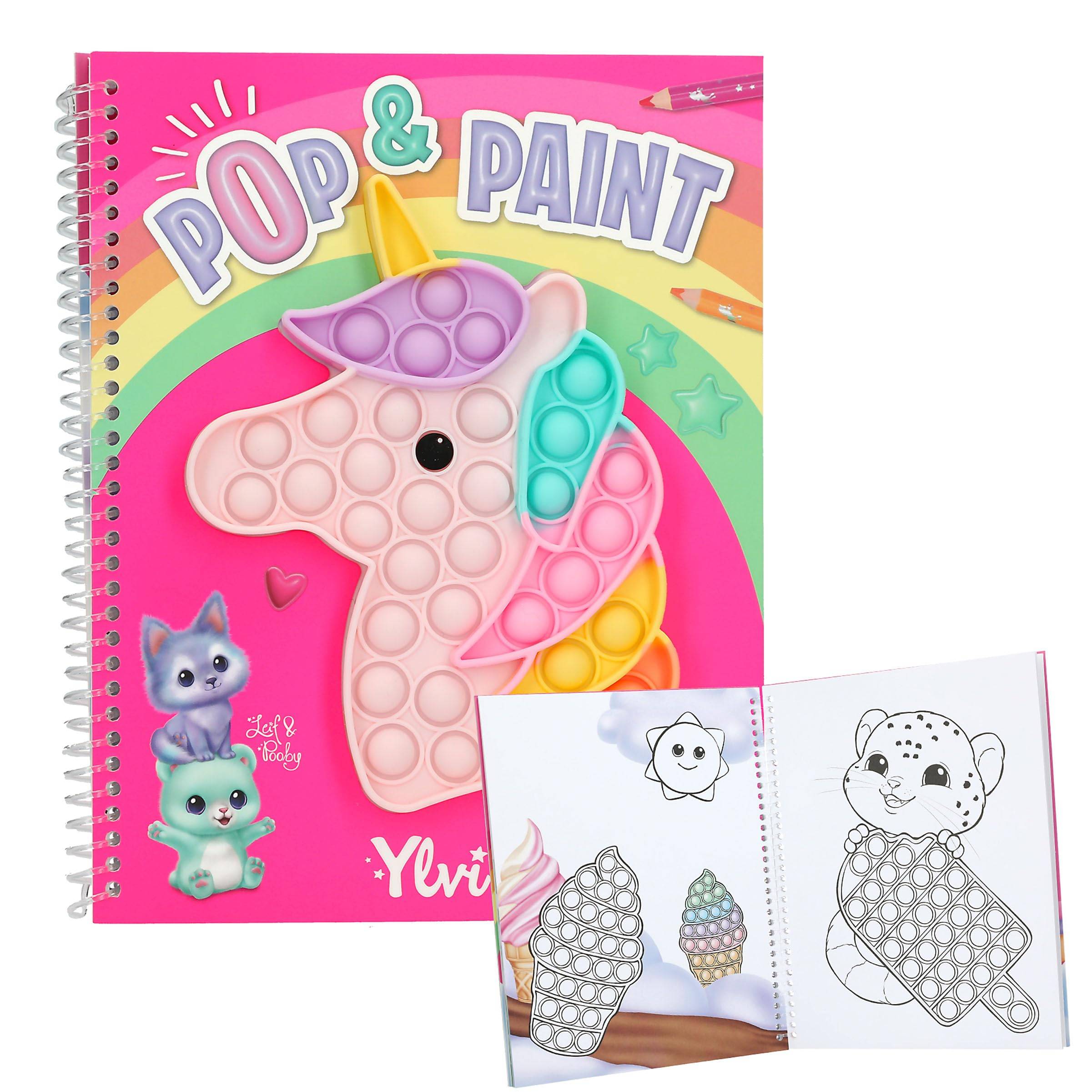 Depesche 13755 Ylvi Pop & Paint - Malbuch mit Buntem Einhorn Plopper-Spielzeug und 36 Ausmalbildern zum Gestalten und Verzieren