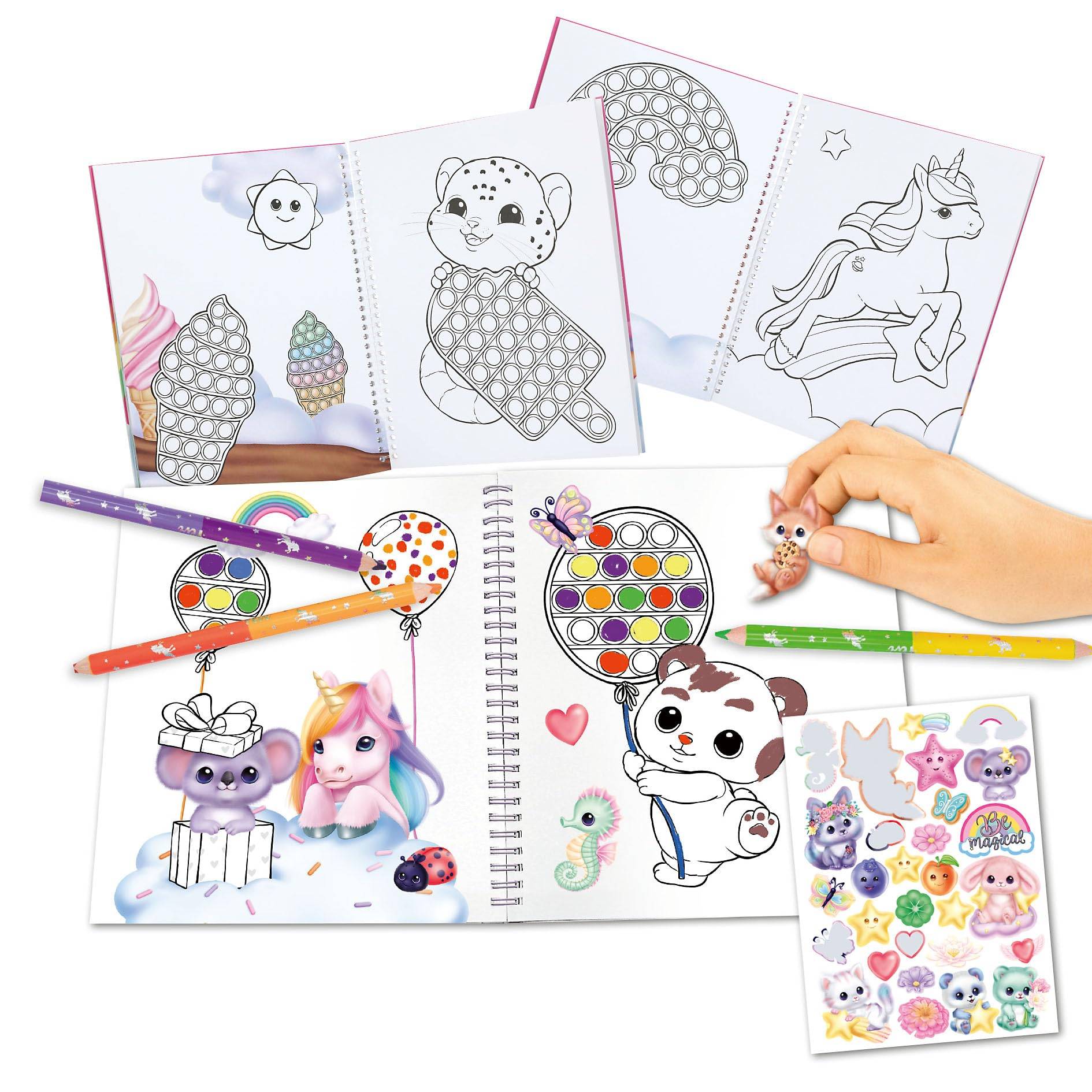 Depesche 13755 Ylvi Pop & Paint - Malbuch mit Buntem Einhorn Plopper-Spielzeug und 36 Ausmalbildern zum Gestalten und Verzieren