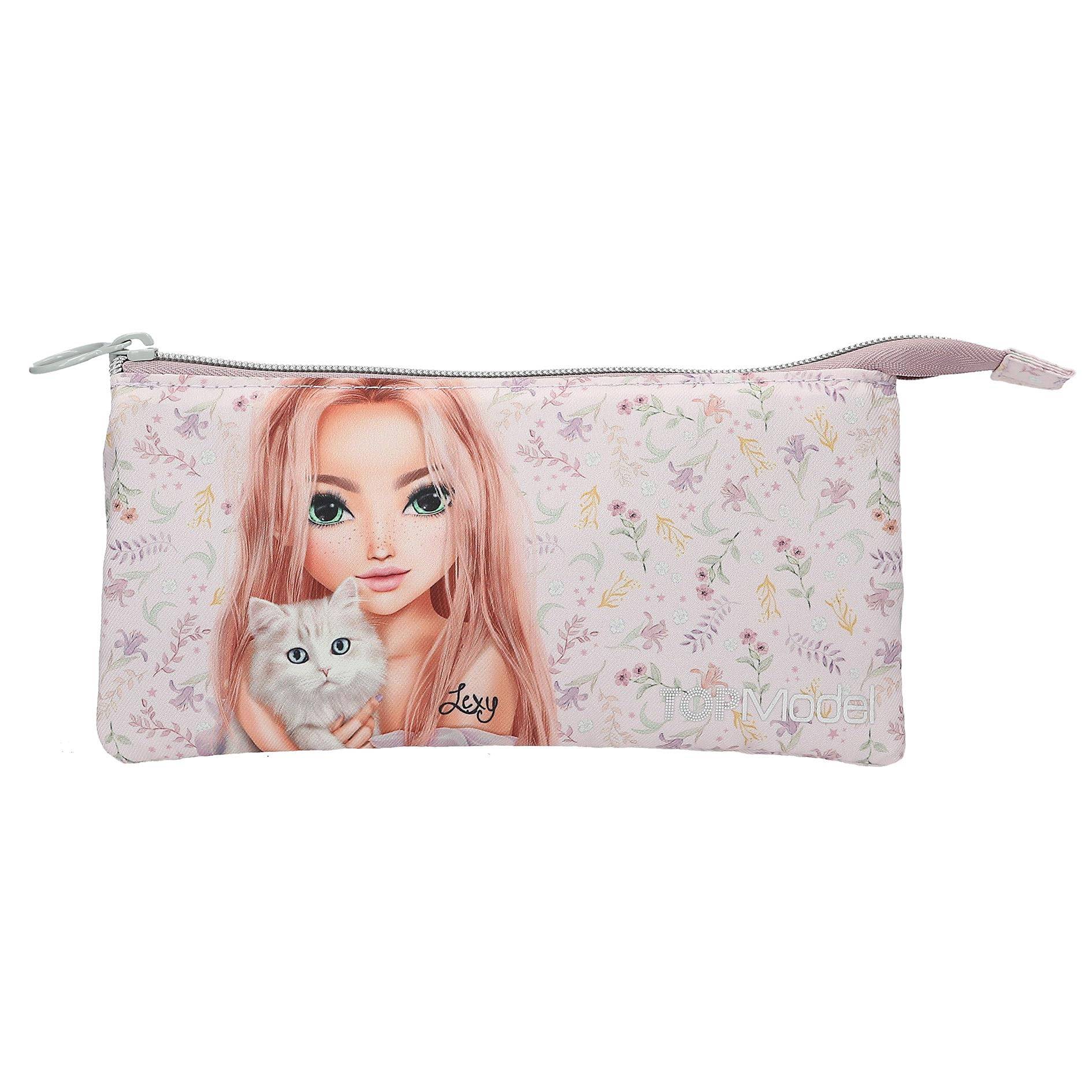 Depesche 13960 TOPModel Blooming Kitty - Fächerschlamper in Lila, mit Model Motiv, Blumen Muster und Katze, Mäppchen mit 3 Fächern und Reißverschl
