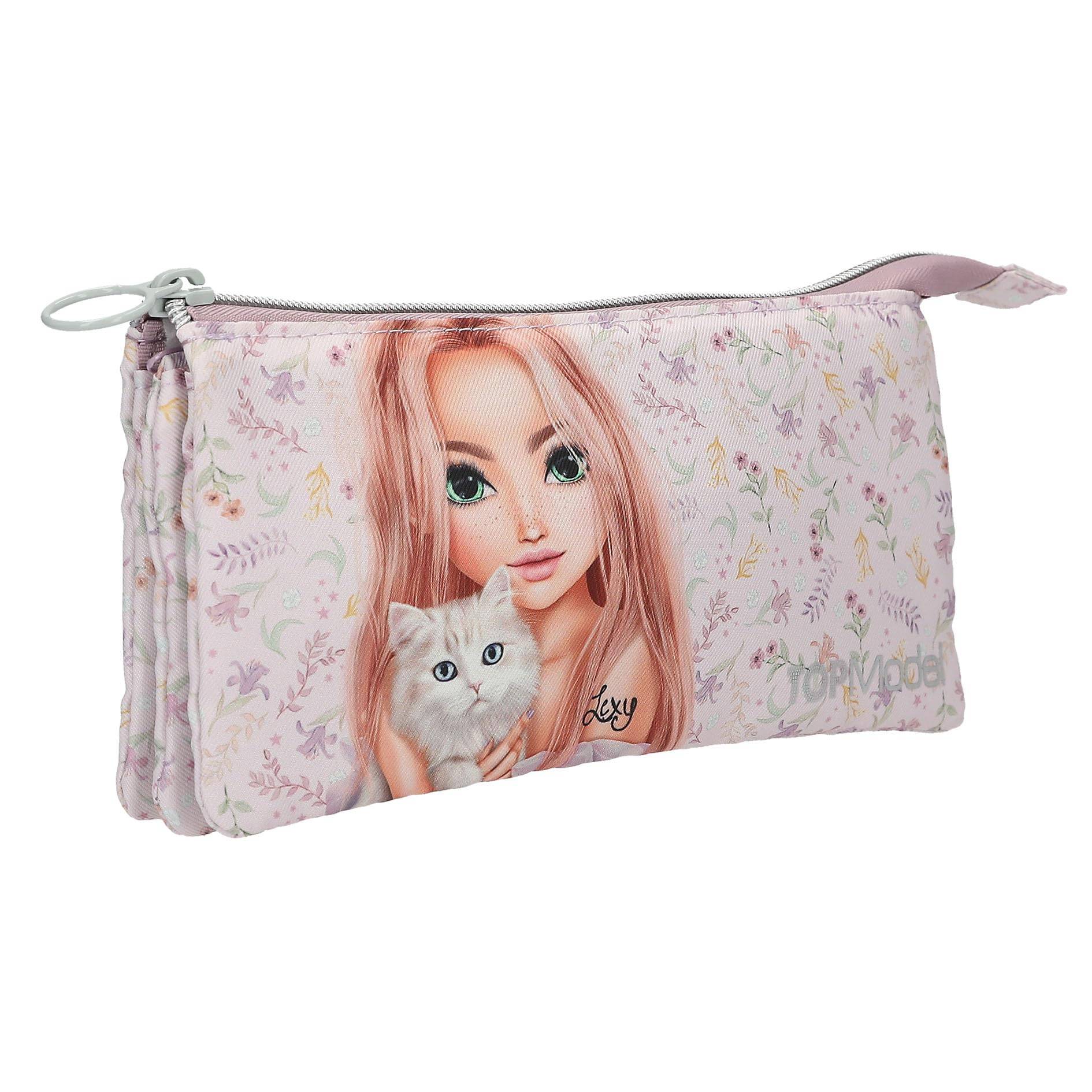 Depesche 13960 TOPModel Blooming Kitty - Fächerschlamper in Lila, mit Model Motiv, Blumen Muster und Katze, Mäppchen mit 3 Fächern und Reißverschl