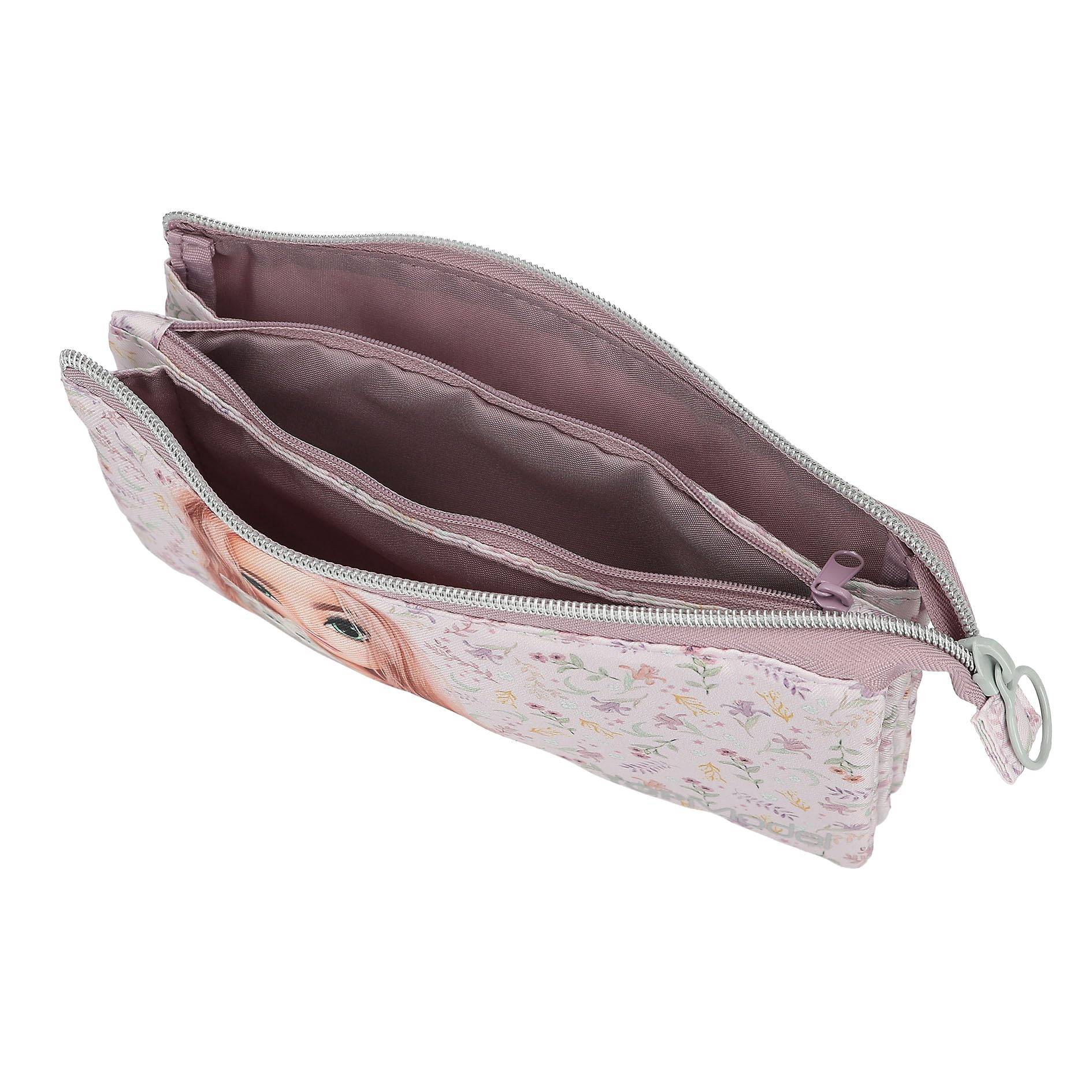 Depesche 13960 TOPModel Blooming Kitty - Fächerschlamper in Lila, mit Model Motiv, Blumen Muster und Katze, Mäppchen mit 3 Fächern und Reißverschl