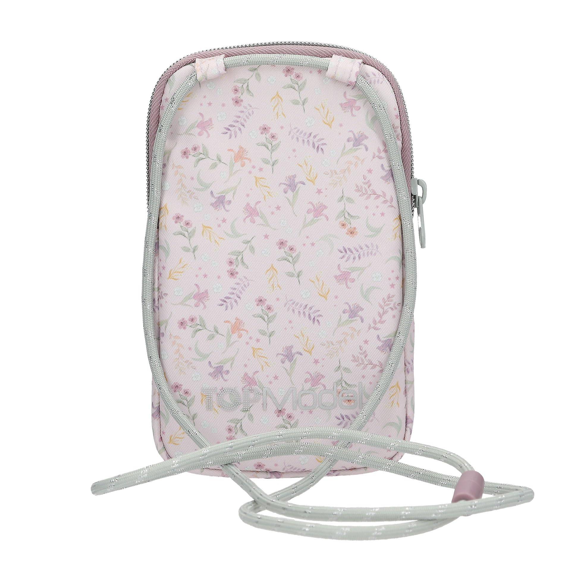 Depesche 13963 TOPModel Blooming Kitty - Handytasche in Lila, mit Model Motiv, Blumen Muster und Katze, Tragetasche mit Umhängeschlaufe für das Smar