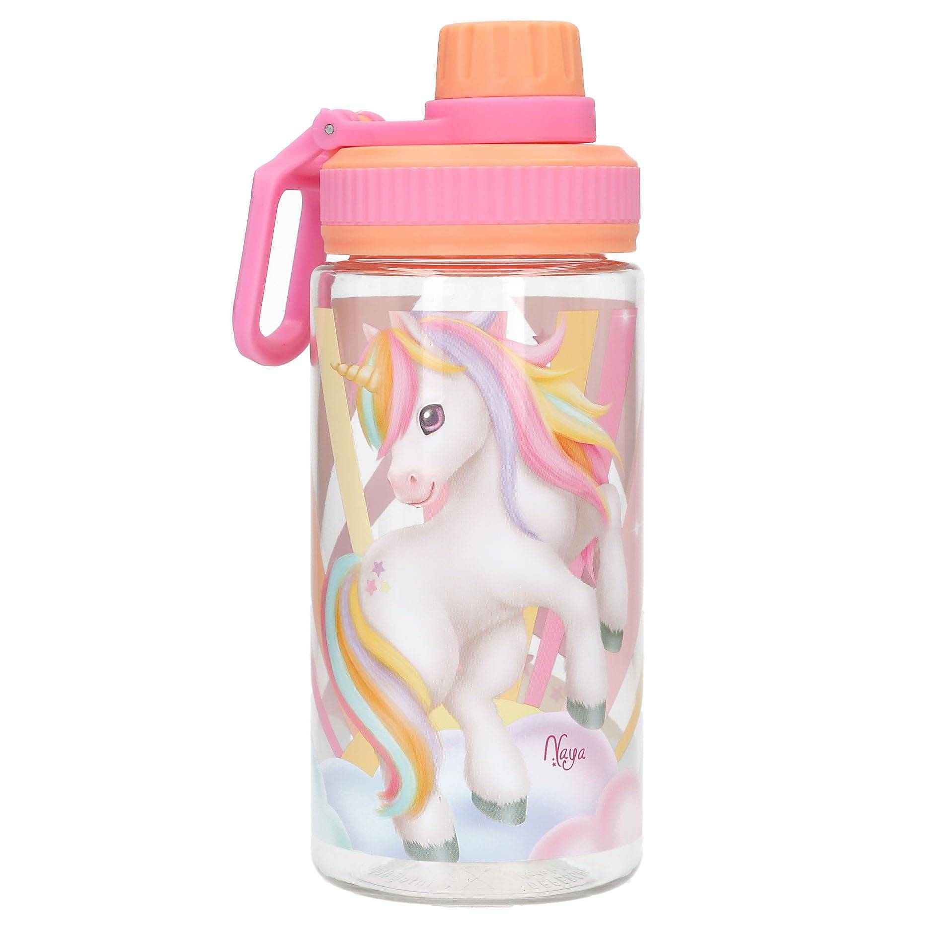 Depesche 14146 Ylvi Sugar Pop - Transparente Trinkflasche in Bonbon Farben, mit Einhorn Aufdruck, Trinkverschluss und Griff, Fassungsvermögen ca