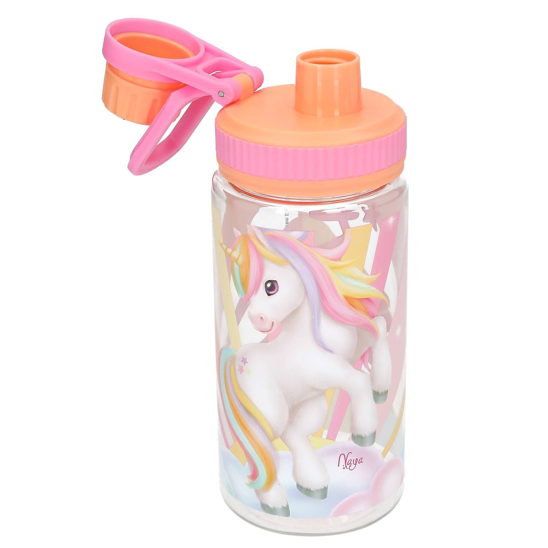 Depesche 14146 Ylvi Sugar Pop - Transparente Trinkflasche in Bonbon Farben, mit Einhorn Aufdruck, Trinkverschluss und Griff, Fassungsvermögen ca