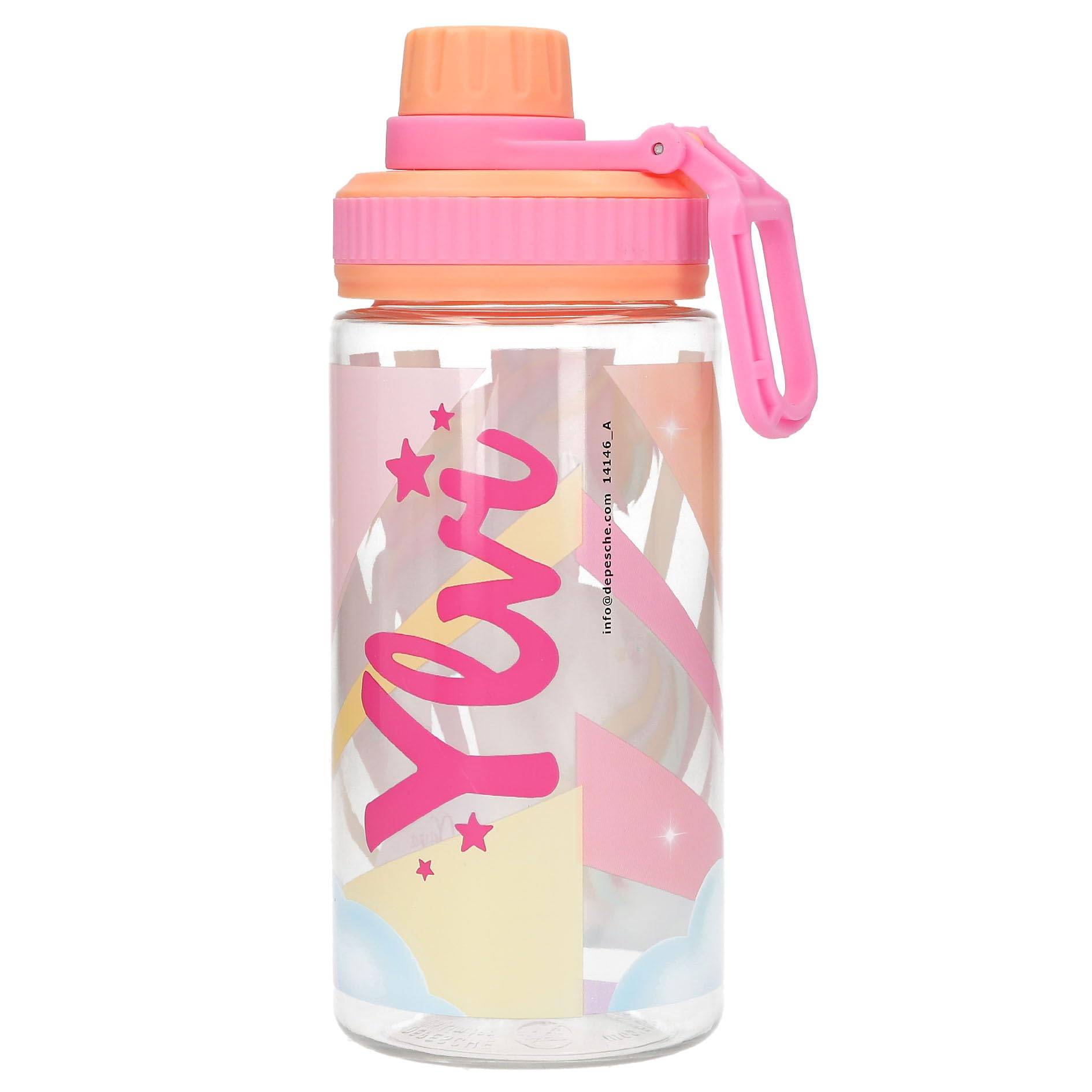 Depesche 14146 Ylvi Sugar Pop - Transparente Trinkflasche in Bonbon Farben, mit Einhorn Aufdruck, Trinkverschluss und Griff, Fassungsvermögen ca