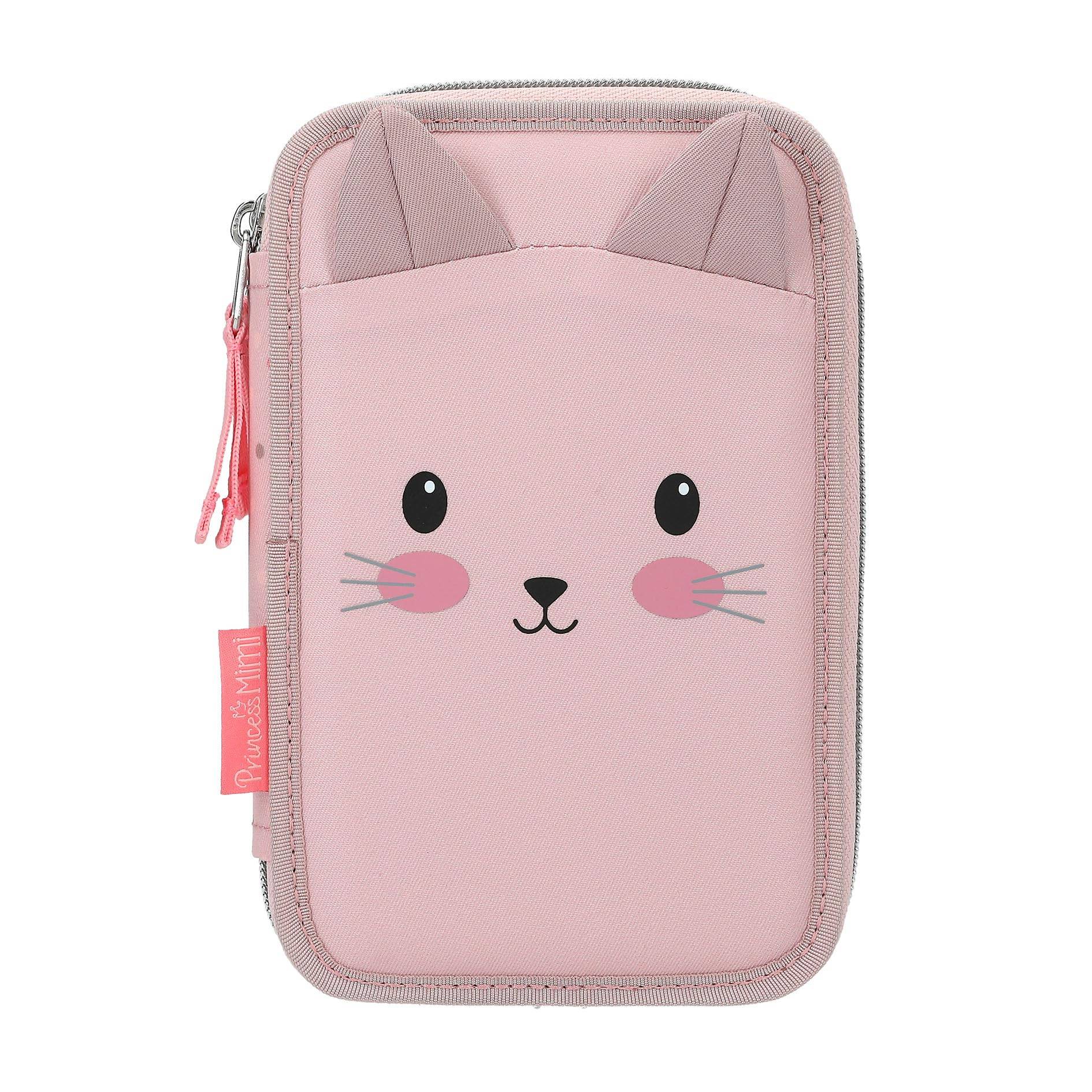 Depesche 14033 Princess Mimi - Gefüllte 2-Fach Federtasche in Rosa, mit Katzen Motiv und Katzenohren, Federmappe mit Buntstiften, Schere, Schablone