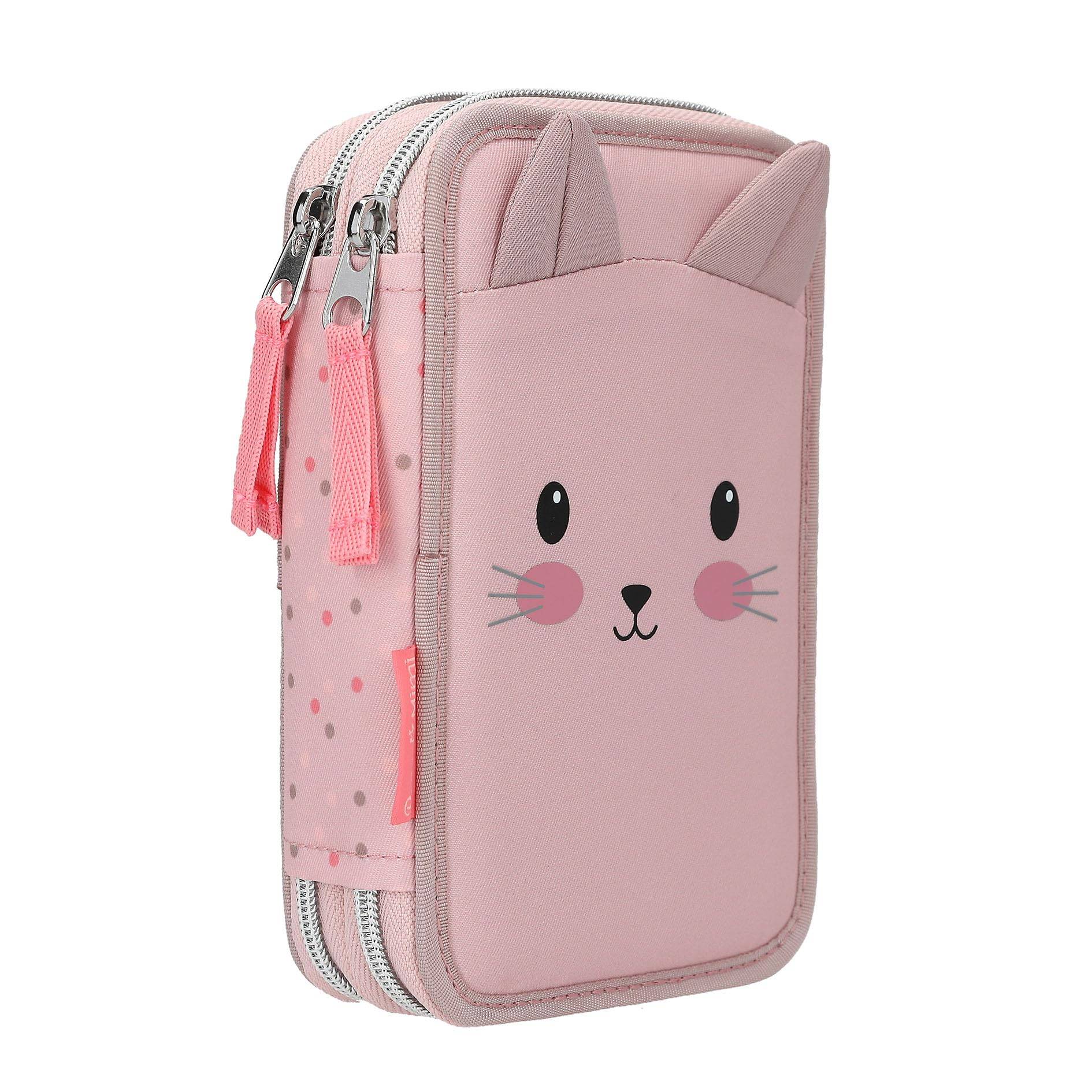 Depesche 14033 Princess Mimi - Gefüllte 2-Fach Federtasche in Rosa, mit Katzen Motiv und Katzenohren, Federmappe mit Buntstiften, Schere, Schablone