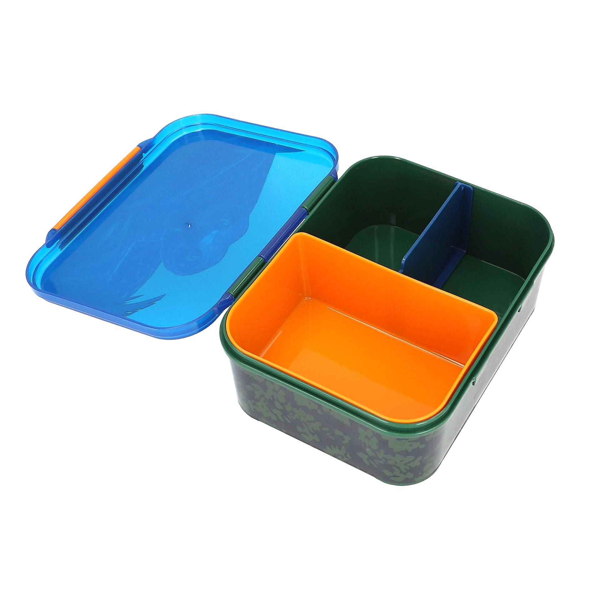 Depesche 13988 Adventure World - Brotdose in Dunkelblau und Grün, mit Schlangen Motiv, Lunchbox mit 3 Fächern und Klappdeckel