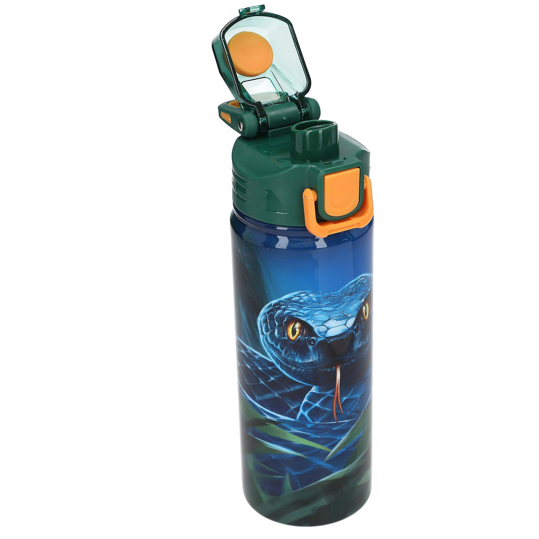 Depesche 13990 Adventure World - Edelstahl Trinkflasche in Blau-Grün, mit Schlangen Motiv, Trinkverschluss und Griff, Fassungsvermögen ca. 600 ml