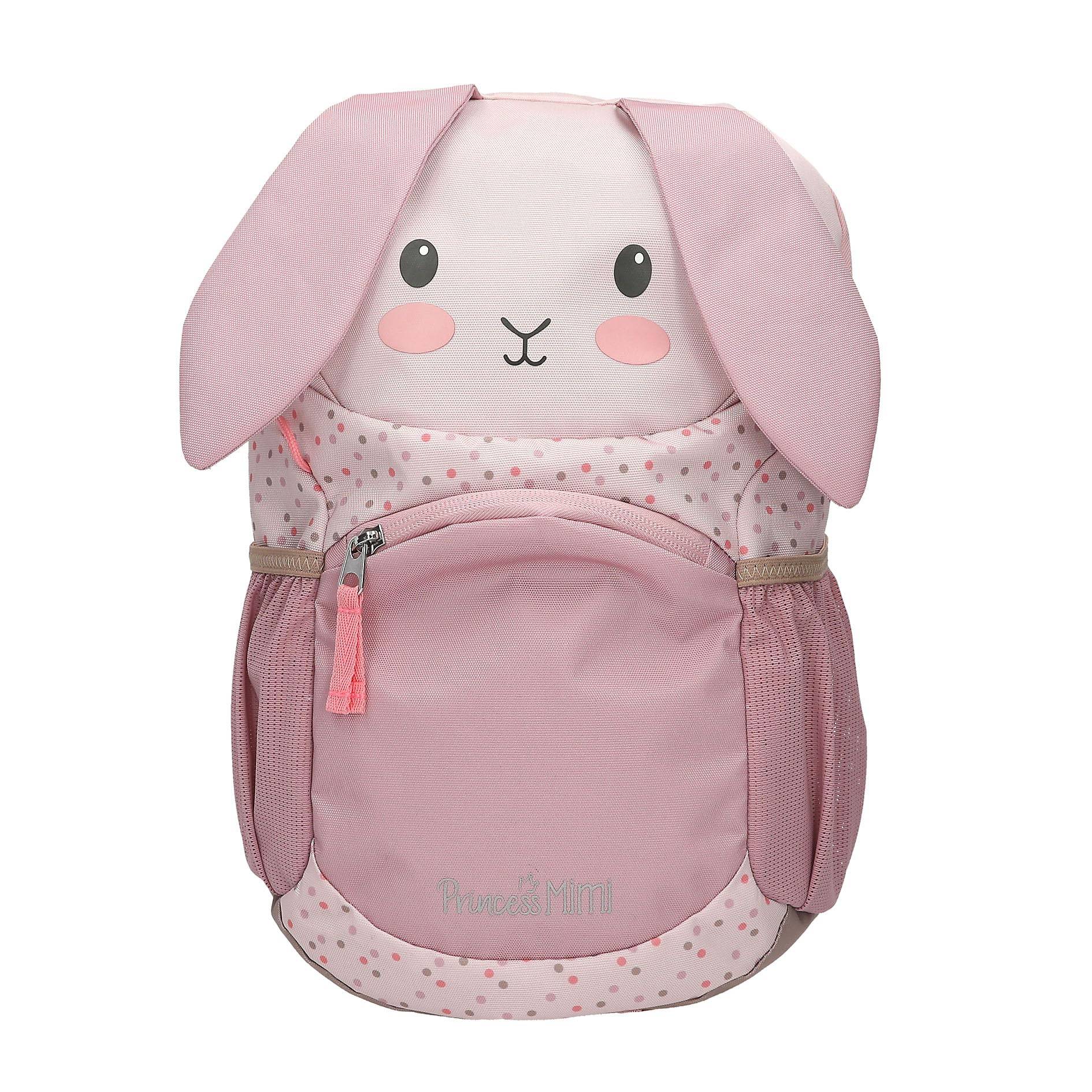 Depesche 13991 Princess Mimi - Ergonomischer Rucksack in Rosa, mit Hasen-Gesicht, applizierten Schlappohren und Pünktchen-Muster, Tasche mit