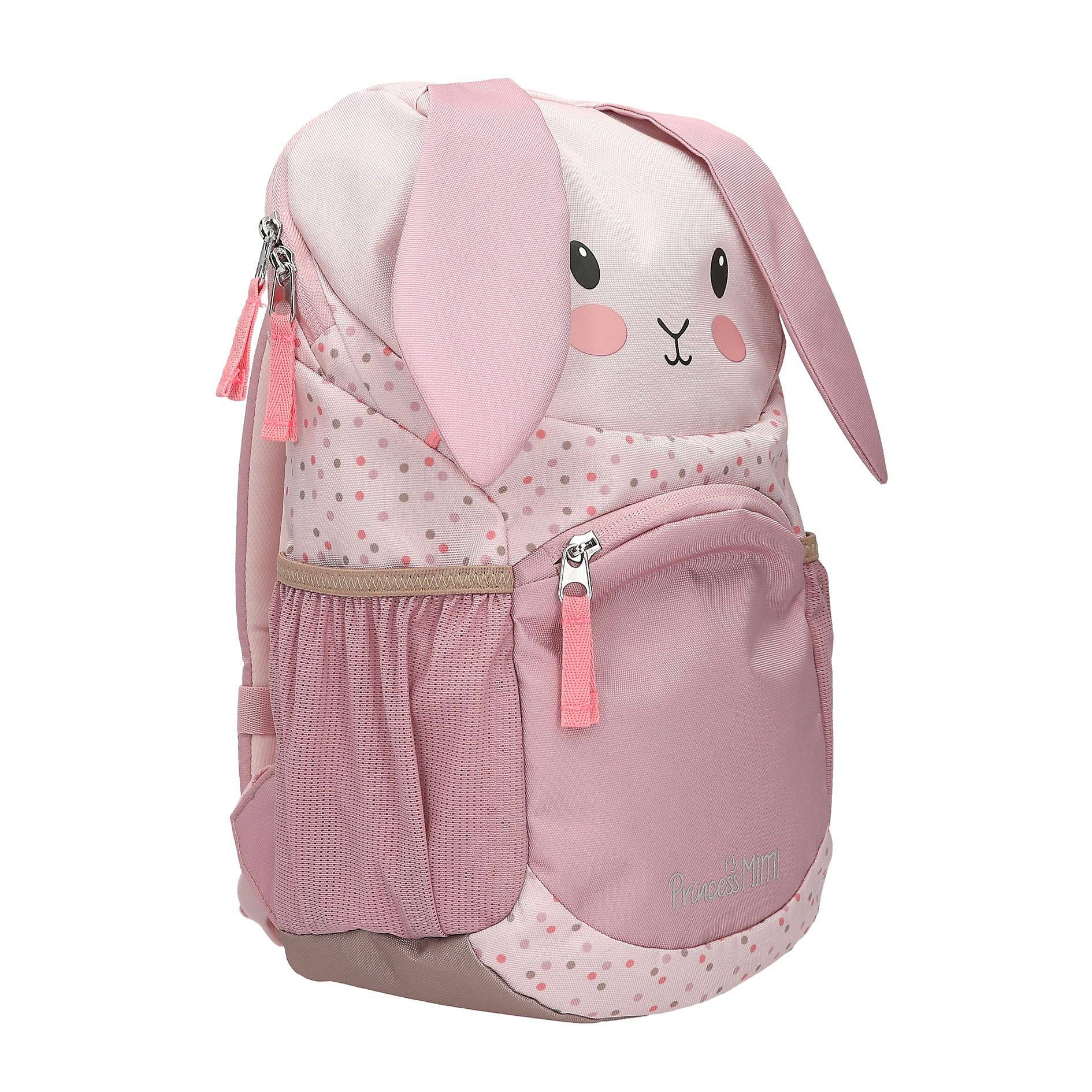 Depesche 13991 Princess Mimi - Ergonomischer Rucksack in Rosa, mit Hasen-Gesicht, applizierten Schlappohren und Pünktchen-Muster, Tasche mit