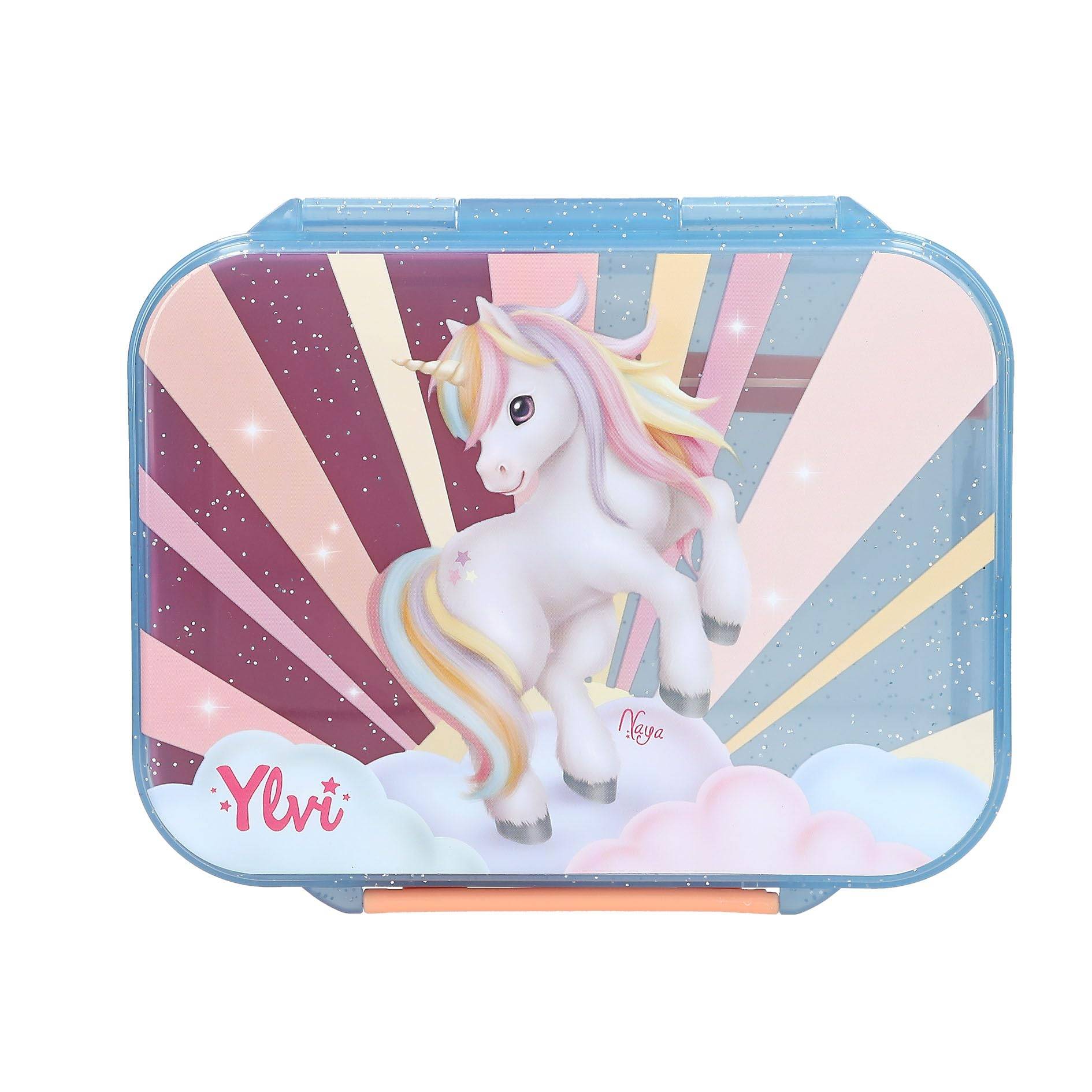 Depesche 14145 Ylvi Sugar Pop - Brotdose in Bonbon Farben, mit Einhorn Motiv, Lunchbox mit 3 Fächern und Klappdeckel