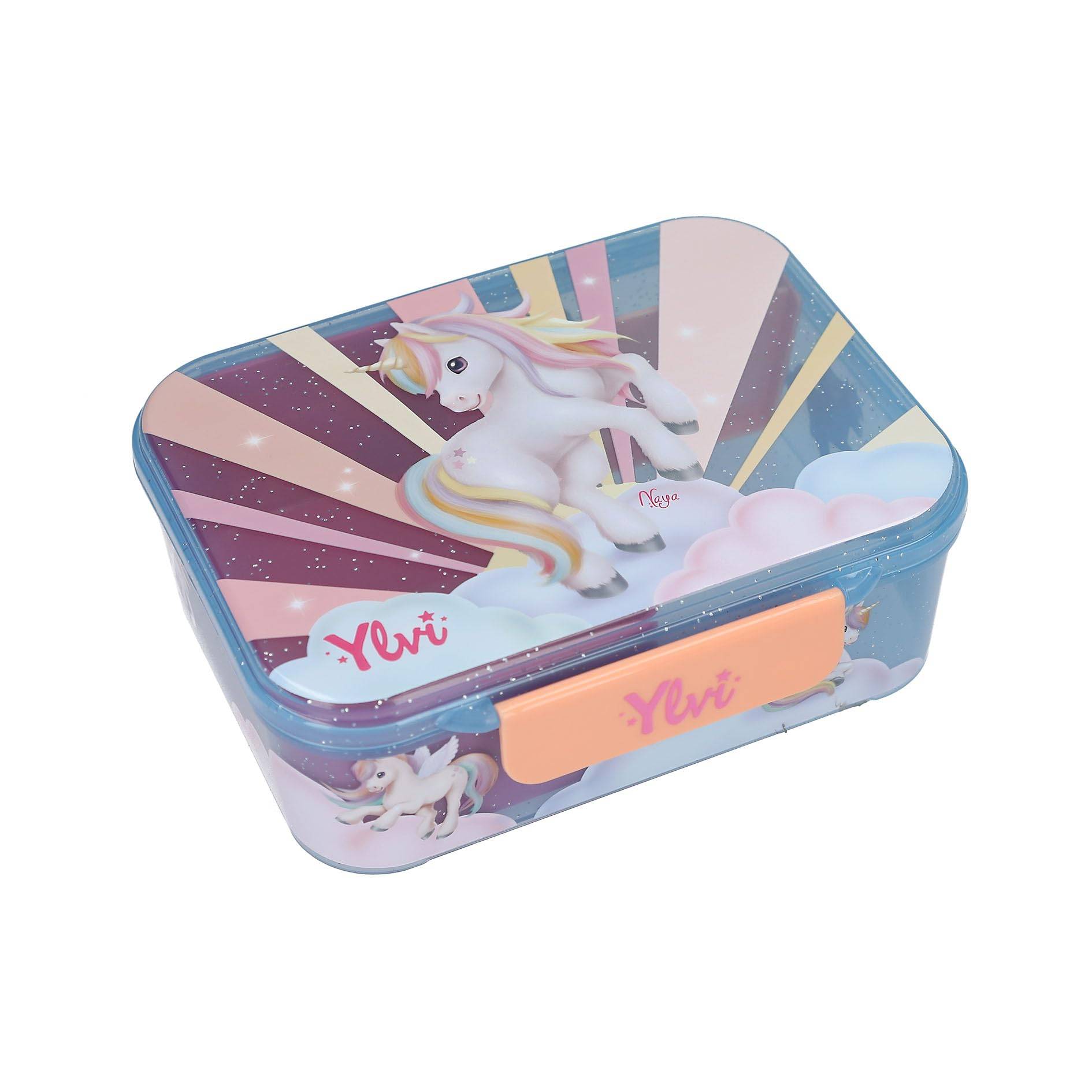 Depesche 14145 Ylvi Sugar Pop - Brotdose in Bonbon Farben, mit Einhorn Motiv, Lunchbox mit 3 Fächern und Klappdeckel