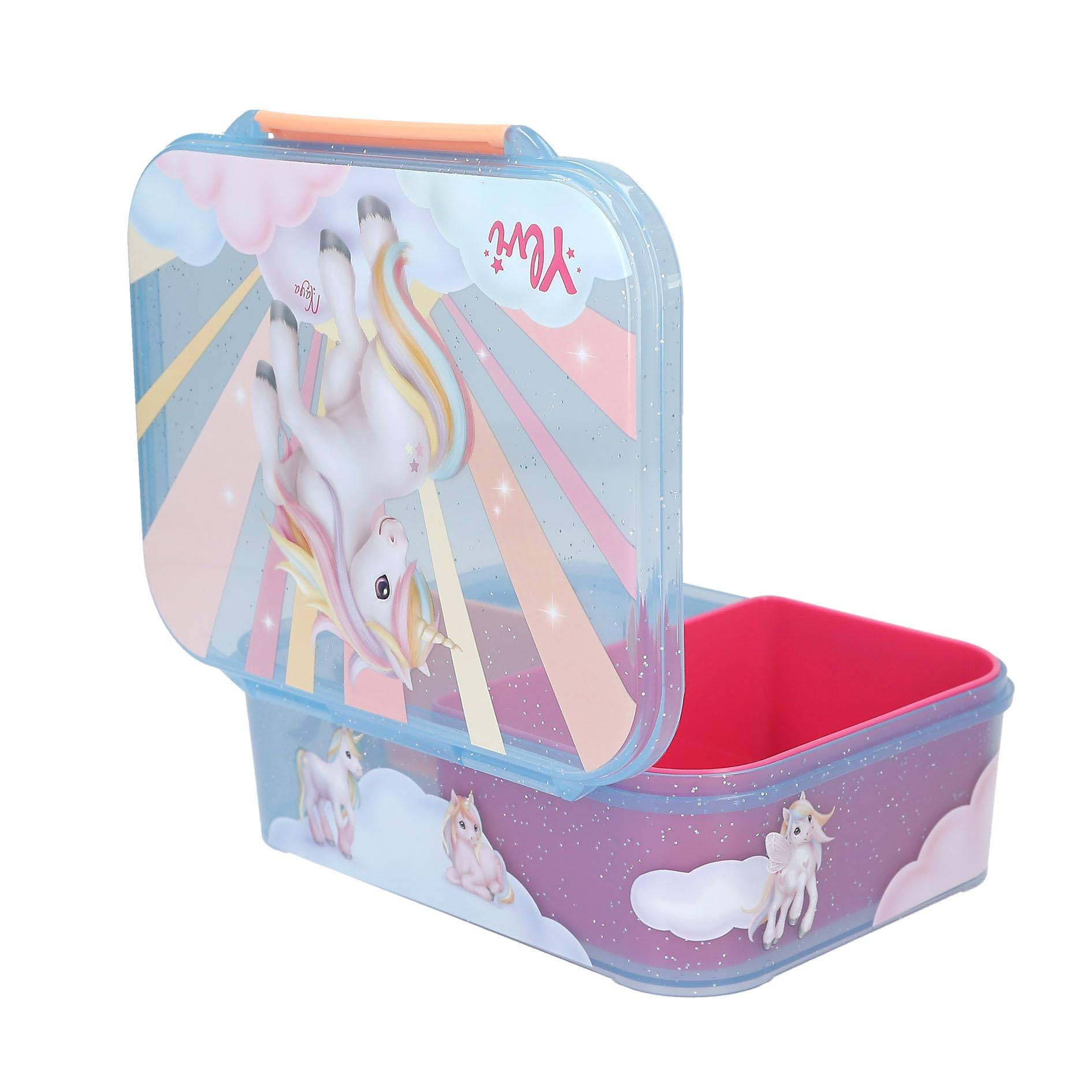 Depesche 14145 Ylvi Sugar Pop - Brotdose in Bonbon Farben, mit Einhorn Motiv, Lunchbox mit 3 Fächern und Klappdeckel