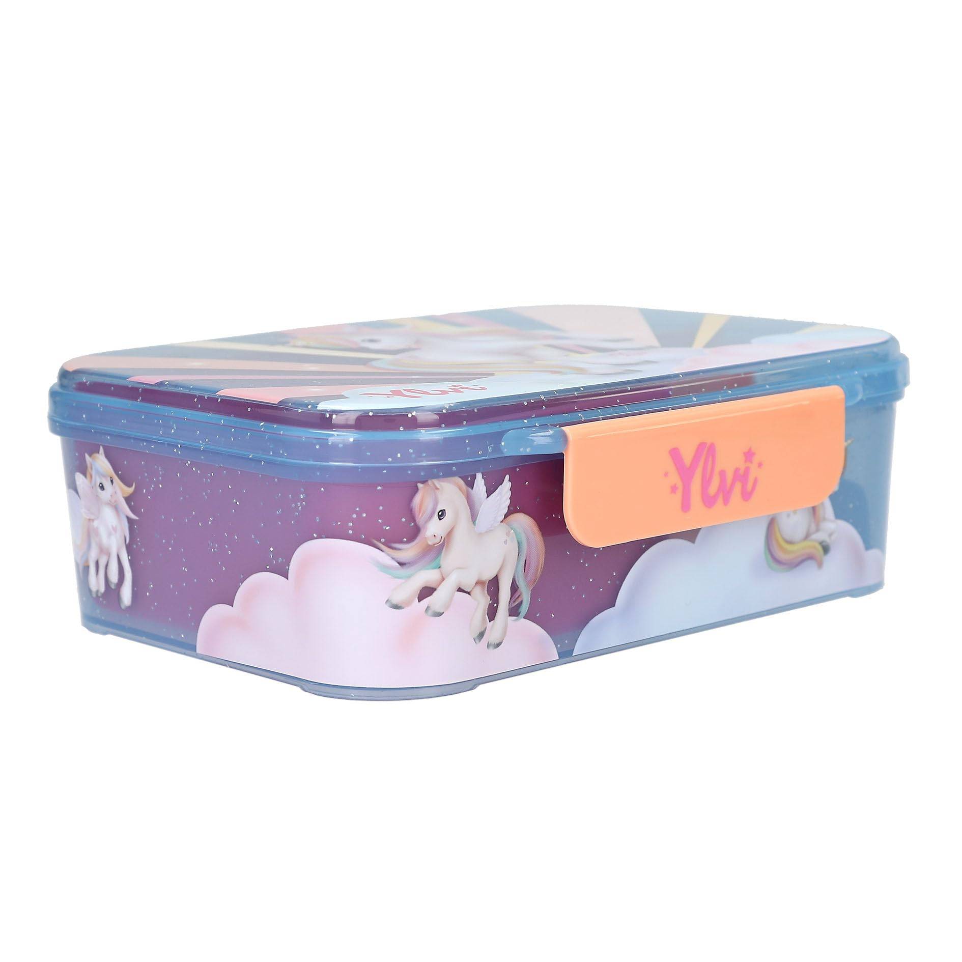 Depesche 14145 Ylvi Sugar Pop - Brotdose in Bonbon Farben, mit Einhorn Motiv, Lunchbox mit 3 Fächern und Klappdeckel