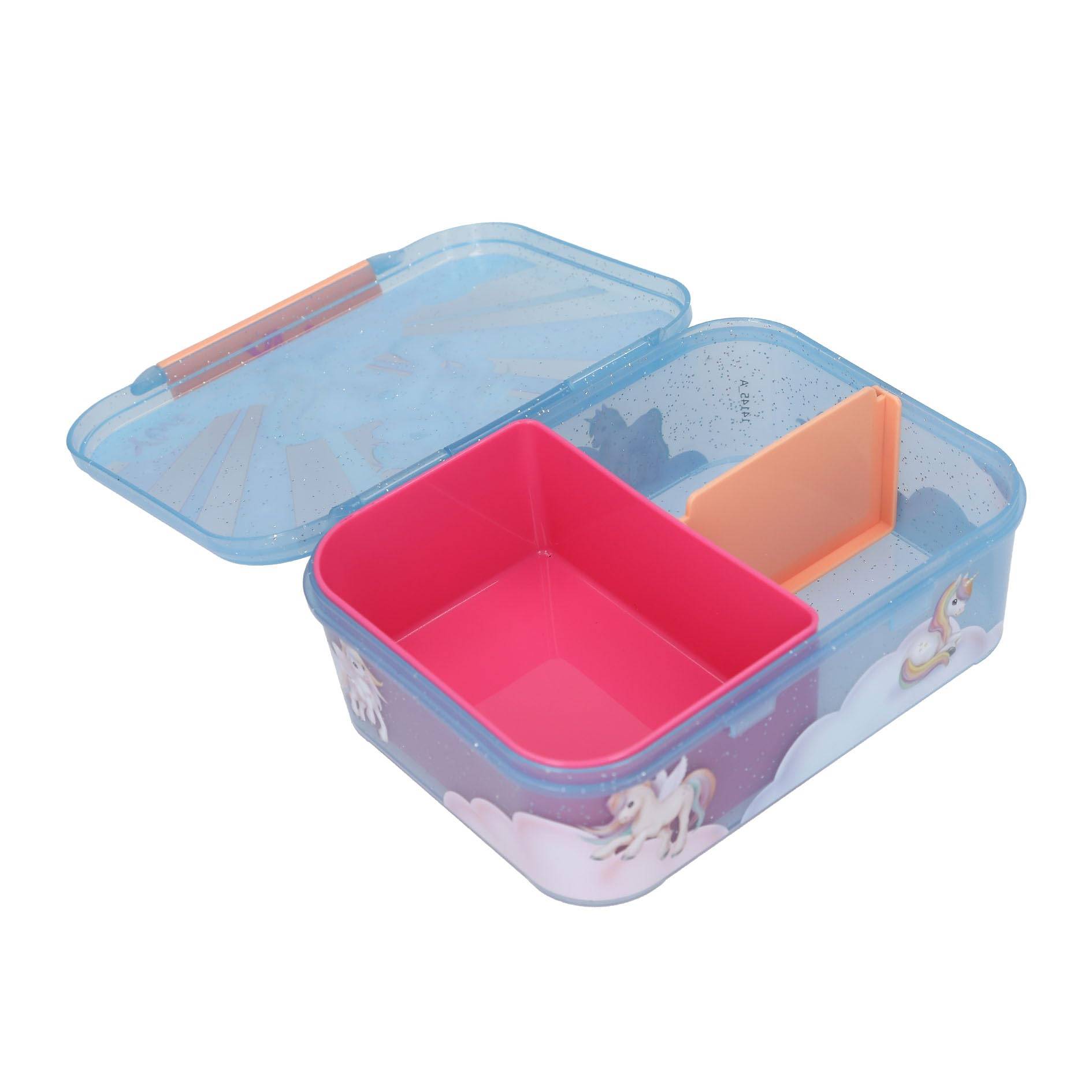 Depesche 14145 Ylvi Sugar Pop - Brotdose in Bonbon Farben, mit Einhorn Motiv, Lunchbox mit 3 Fächern und Klappdeckel