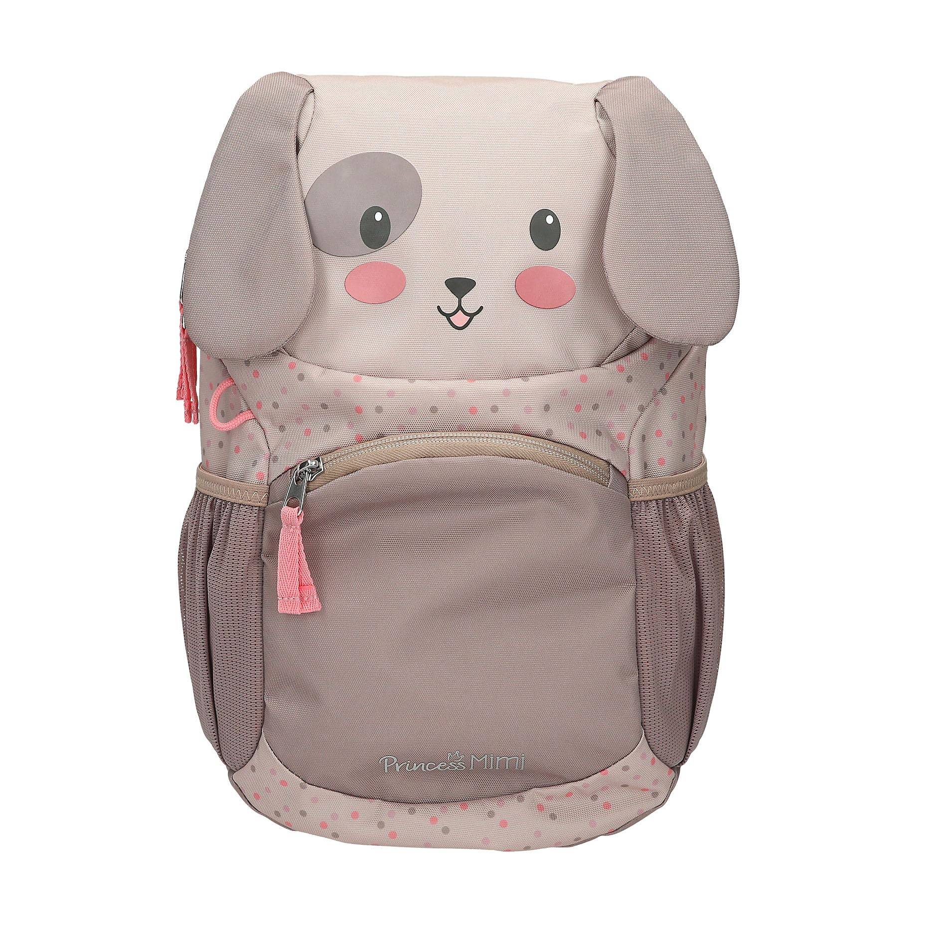 Depesche 13993 Princess Mimi - Ergonomischer Rucksack in Braun und Beige, mit Hunde-Gesicht, applizierten Schlappohren und Pünktchen-Muster, Tasche