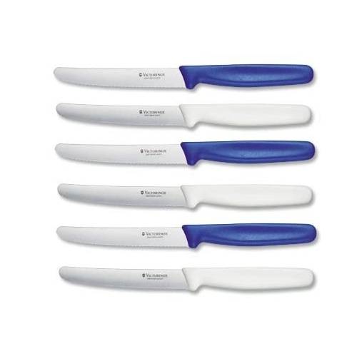 VictorInox | Tafelmesser Set | 6-teilig | Blau und Weiß | ideal für Brotzeit und Tischgedeck | hochwertige Klingenqualität