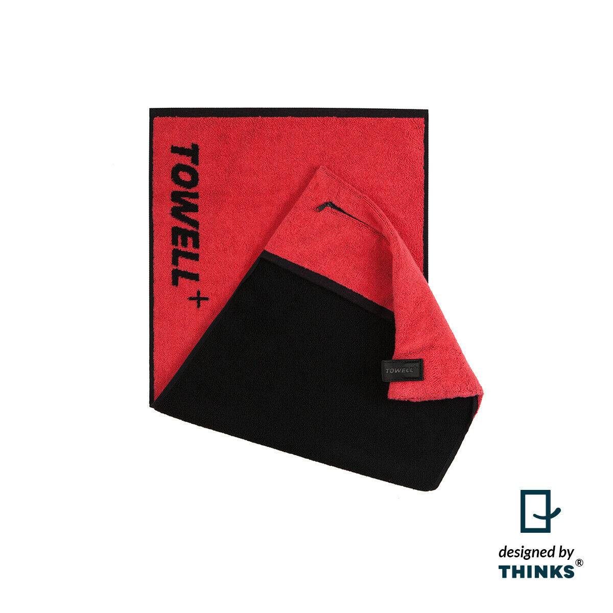 Stryve | Towell + Sporthandtuch | 40x90cm | integrierter Tasche | Rot Schwarz | 100% Baumwolle | ideal für Fitnessstudio & Outdoor-Aktivitäten