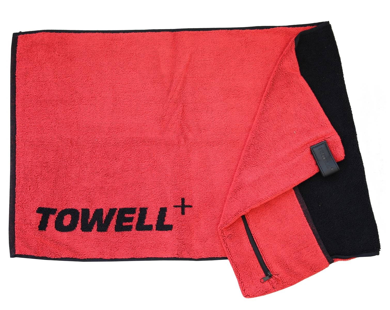 Stryve | Towell + Sporthandtuch | 40x90cm | integrierter Tasche | Rot Schwarz | 100% Baumwolle | ideal für Fitnessstudio & Outdoor-Aktivitäten