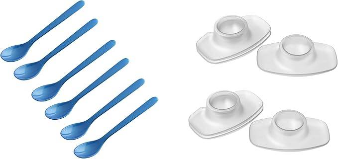FACKELMANN | 12-tlg. Frühstücks-Set | Eierlöffel Blau mit Eierbecher Transparent | hochwertiger Kunststoff | ideal für den Frühstückstisch
