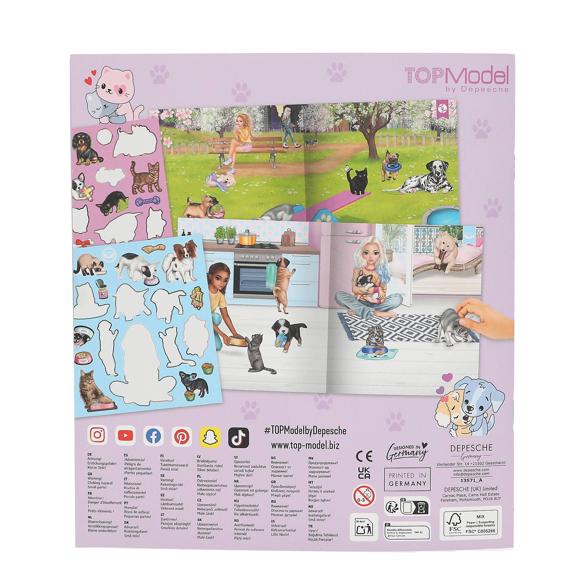 Depesche 13571 TOPModel Kitty and Doggy - Stickerbuch mit 20 detaillierten Hintergrundseiten zu Haustieren, inkl. 3 Doppelseiten Aufkleber