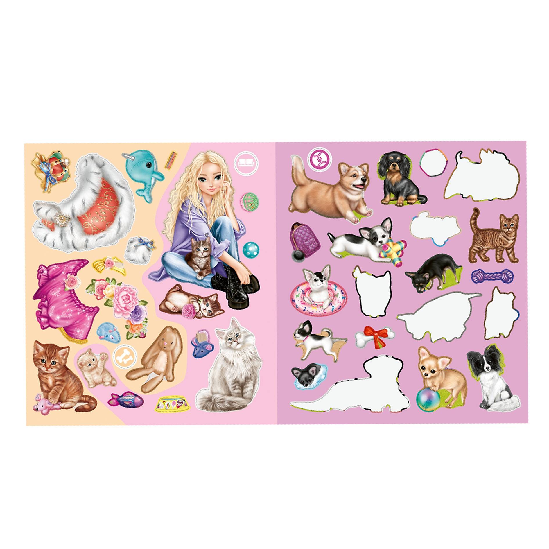 Depesche 13571 TOPModel Kitty and Doggy - Stickerbuch mit 20 detaillierten Hintergrundseiten zu Haustieren, inkl. 3 Doppelseiten Aufkleber