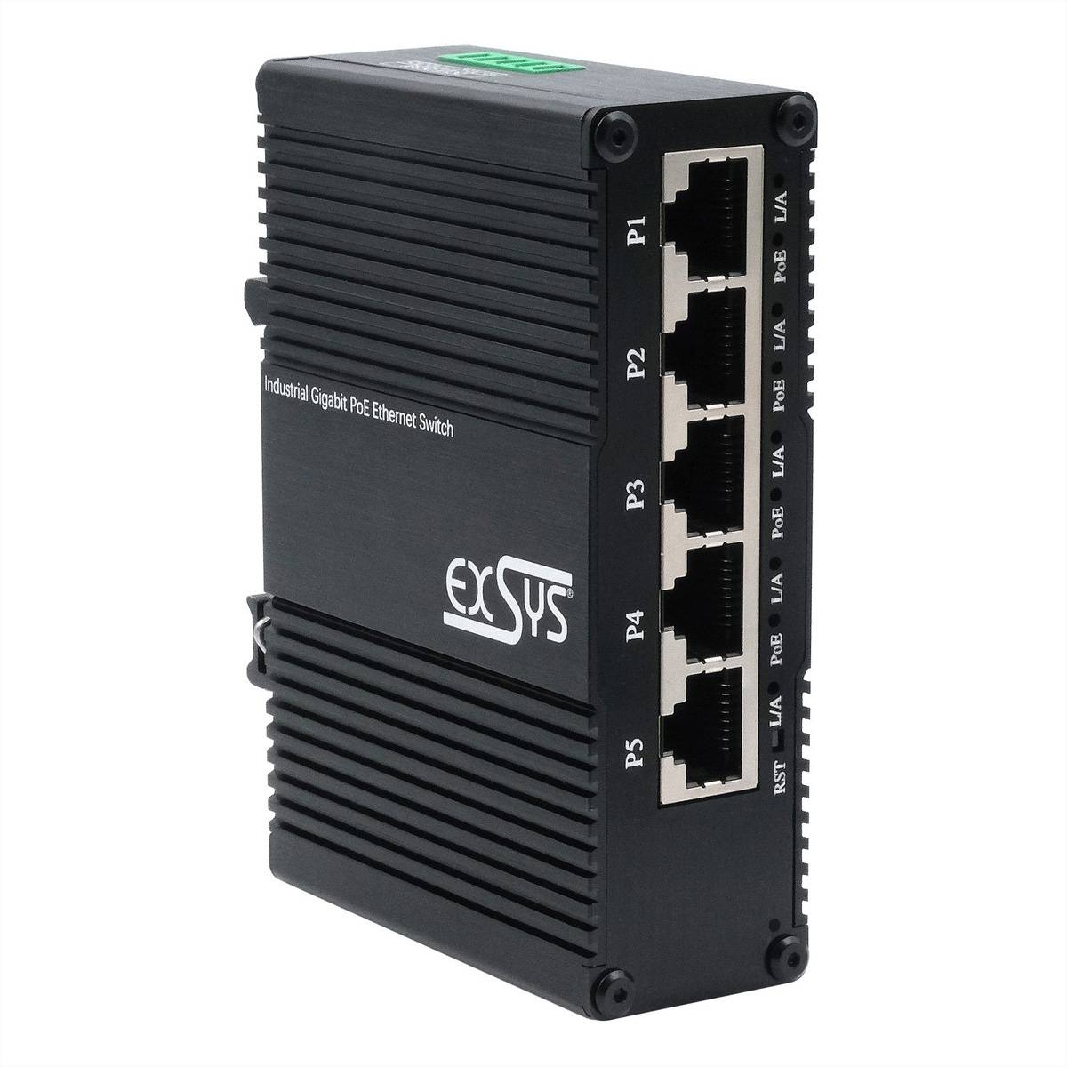 EXSYS EX-62030MPOE Mini 5-Port Industrial Gigabit PoE+ Switch, Web-Managed