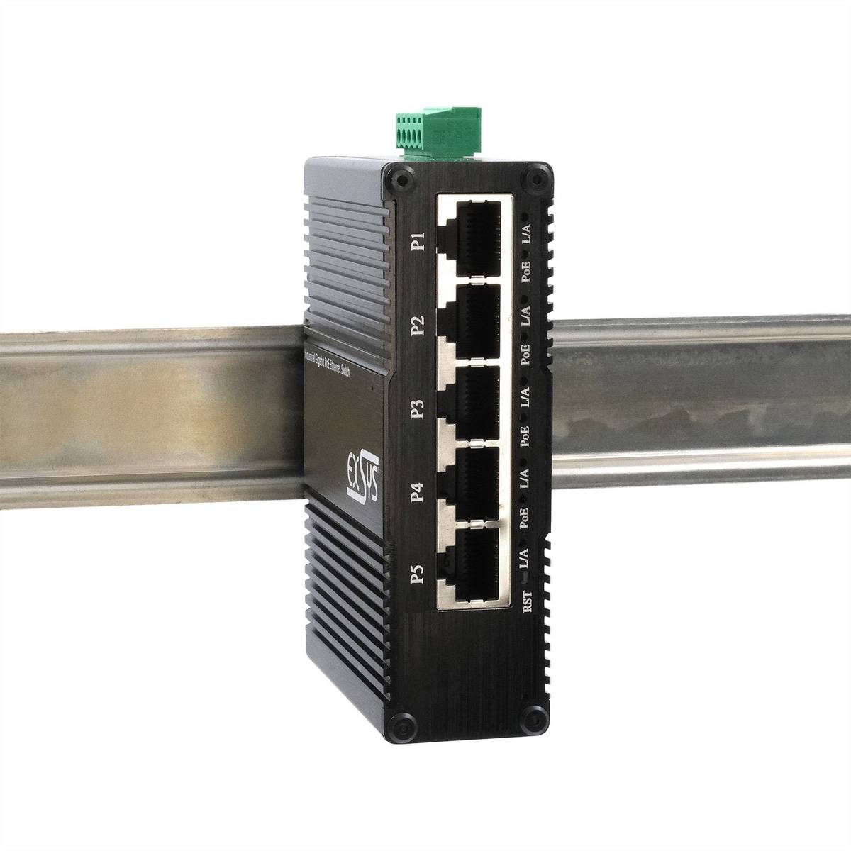 EXSYS EX-62030MPOE Mini 5-Port Industrial Gigabit PoE+ Switch, Web-Managed