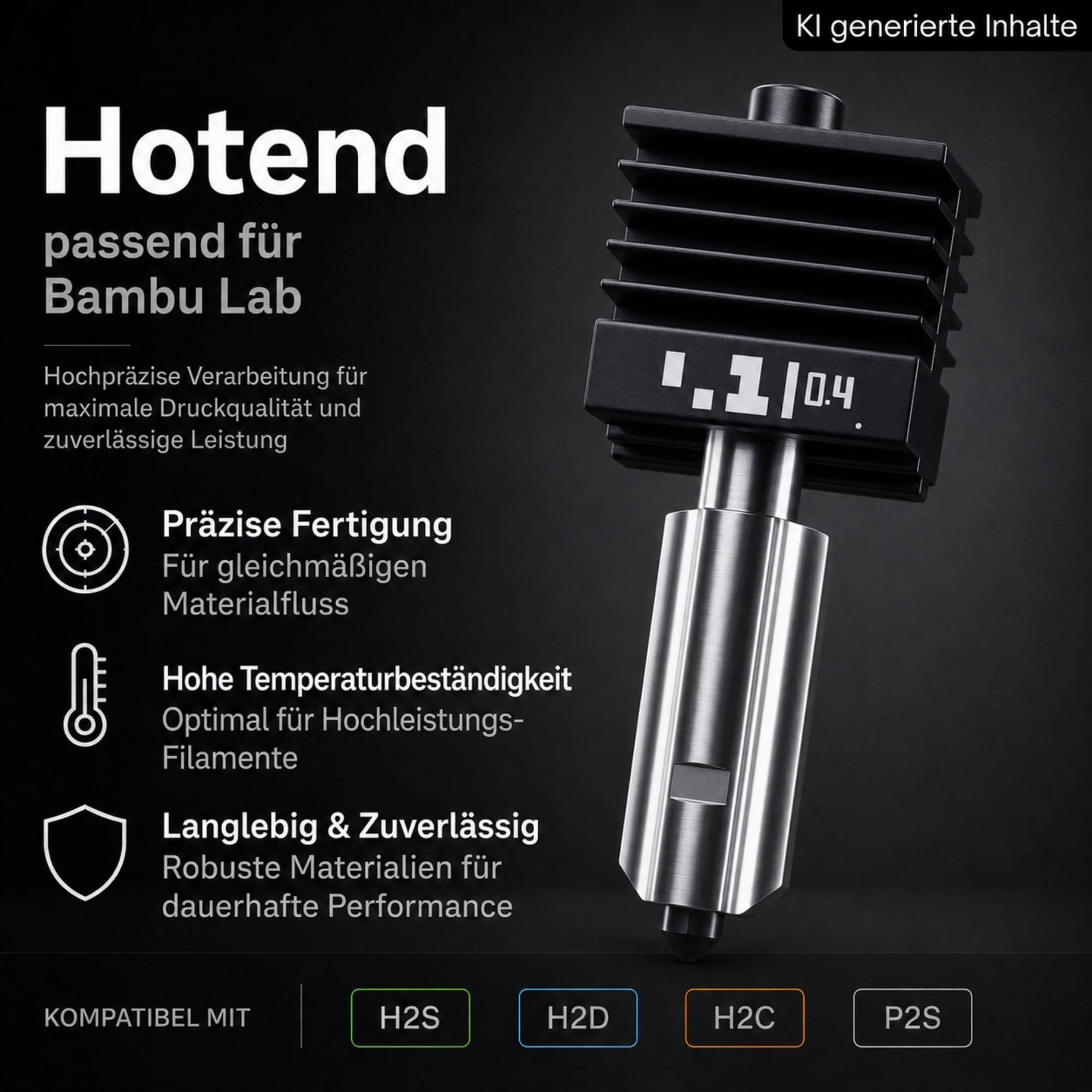 2x P2S H2S H2D Hotend passend für Bambu Lab 0,4mm Nozzle 1,75mm Filament wie PETG-HF PLA Basic