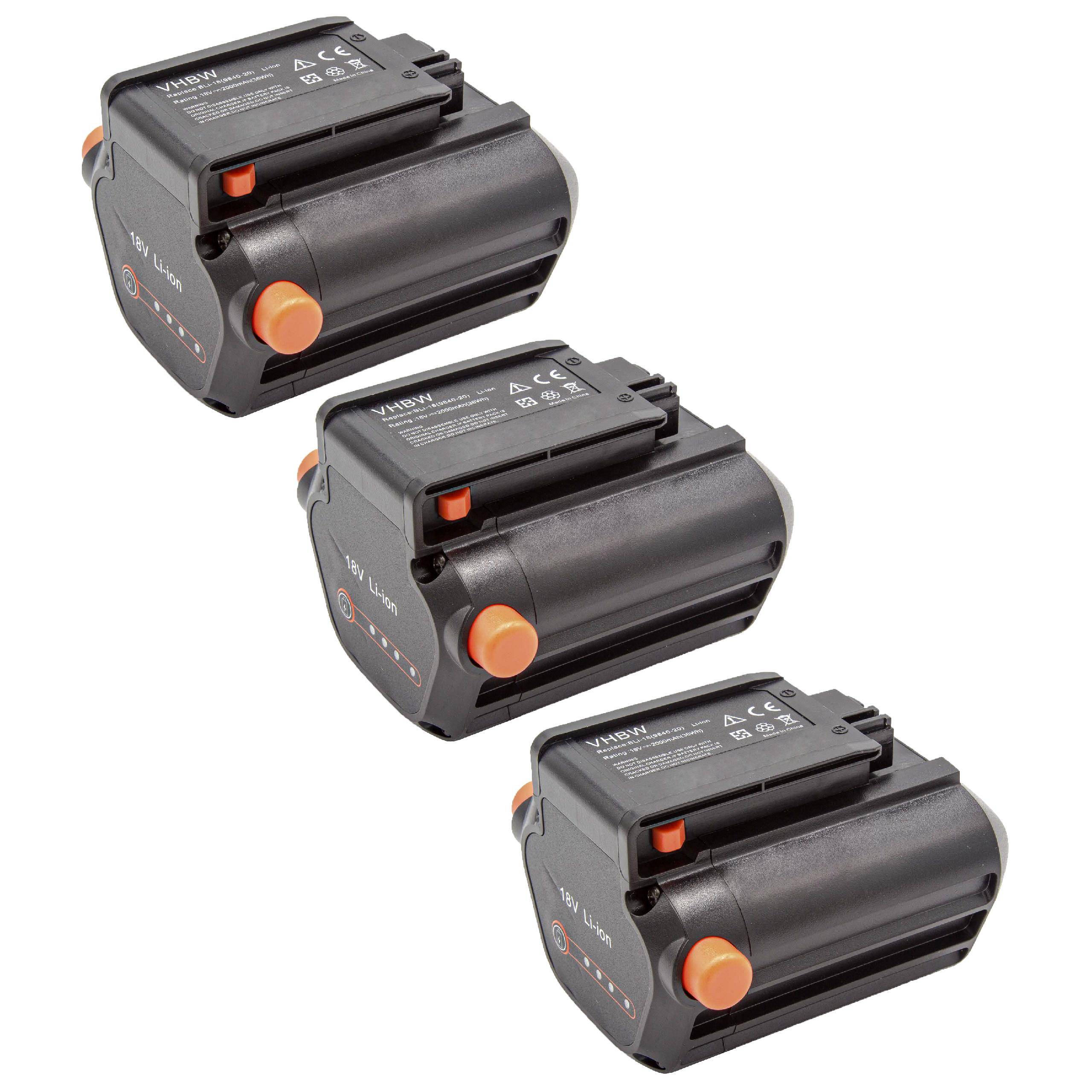 vhbw 3x Akku kompatibel mit Gardena TCS Li-18/20 (8866-20), PowerMax Li-18/32 5039-20 Rasenmäher Grasschere, Strauchschere (2000mAh 18V Li-Ion)