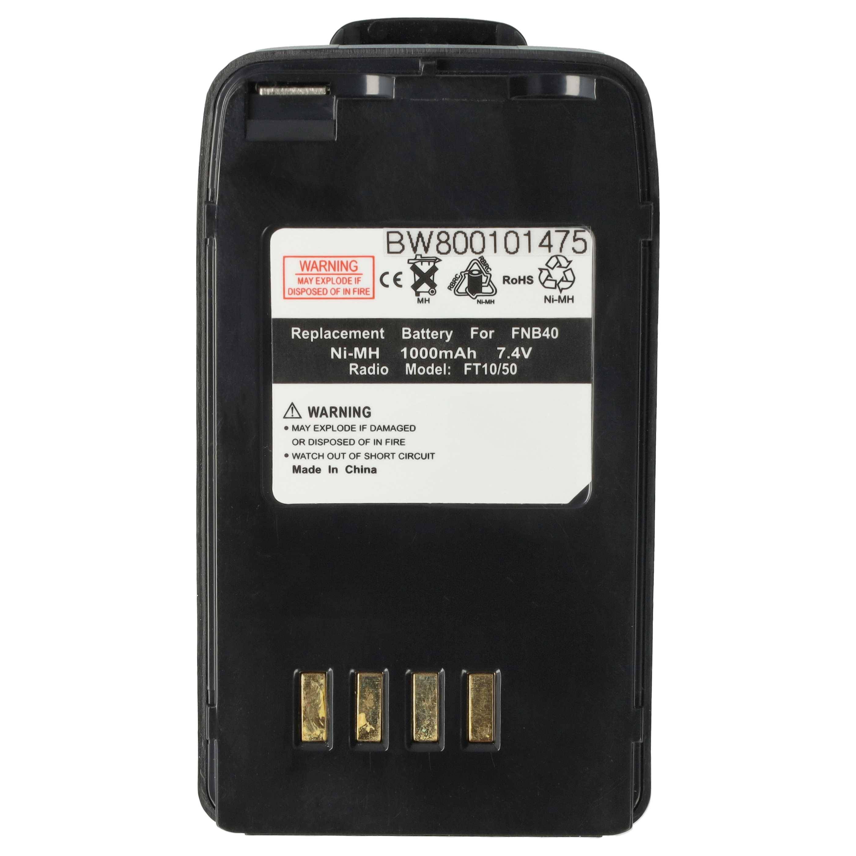 vhbw Akku Ersatz für Yaesu FNB-42, FNB-41 für Funkgerät, Walkie Talkie (1000 mAh, 7,4 V, NiMH) + Gürtelclip